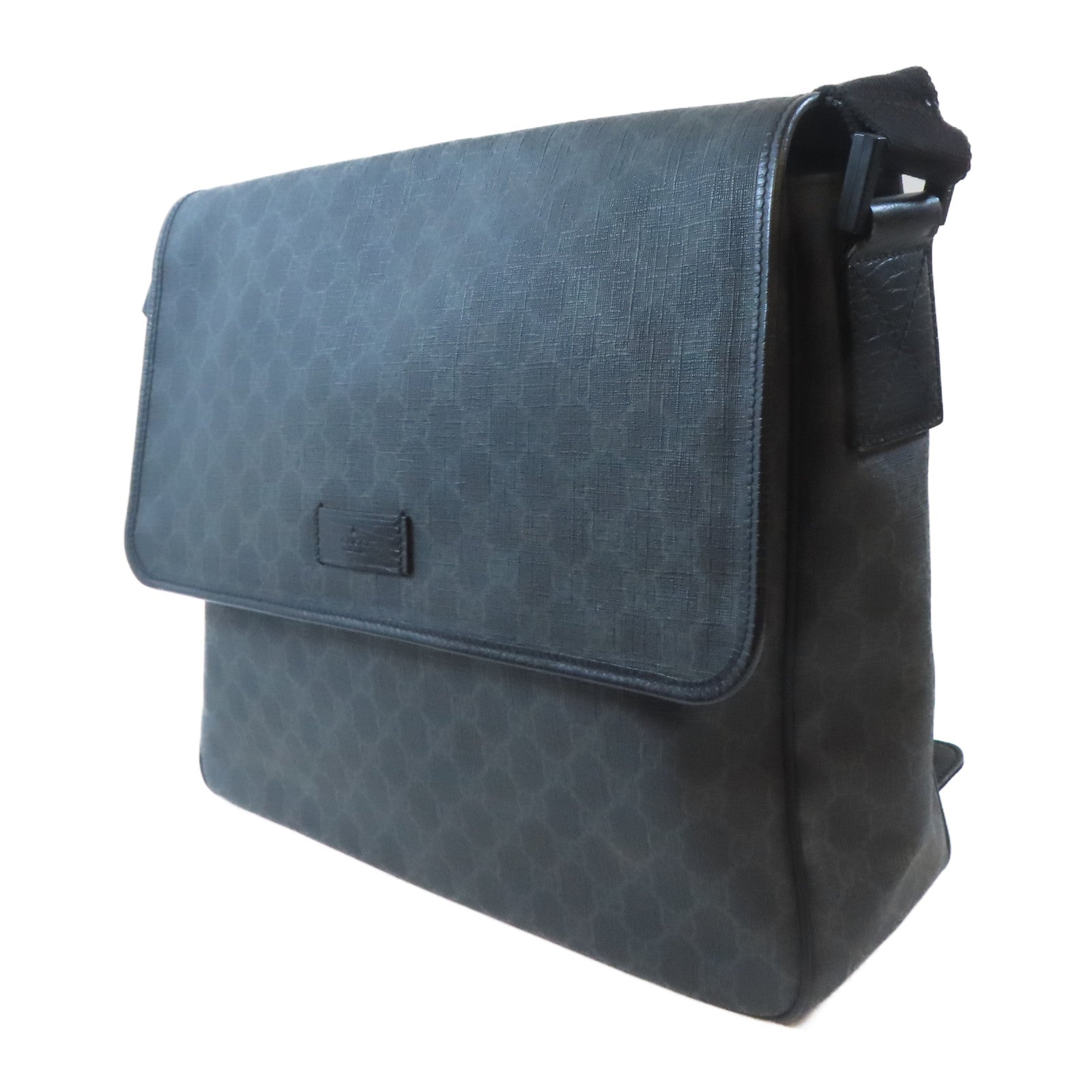 GUCCI 塗層帆布Shoulder Bag銀扣肩背袋黑色