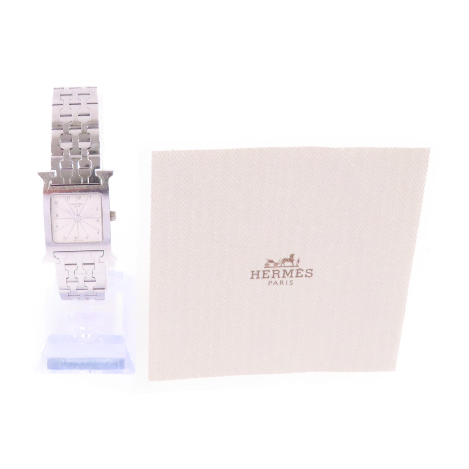 HERMES Medium Heure H Watch不鏽鋼銀扣石英機芯手錶米白色/銀色