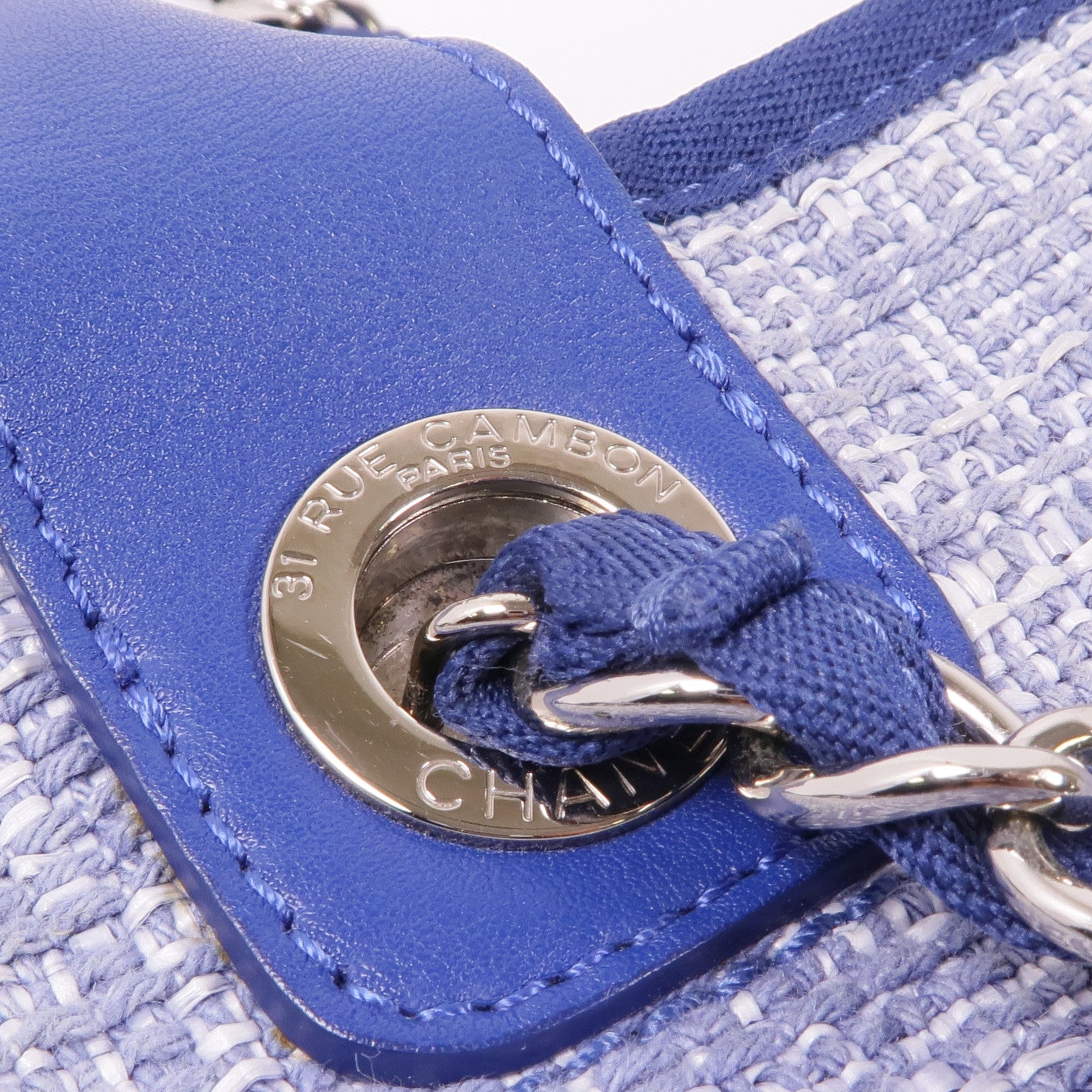 CHANEL 帆布Deauville Tote銀扣肩背袋