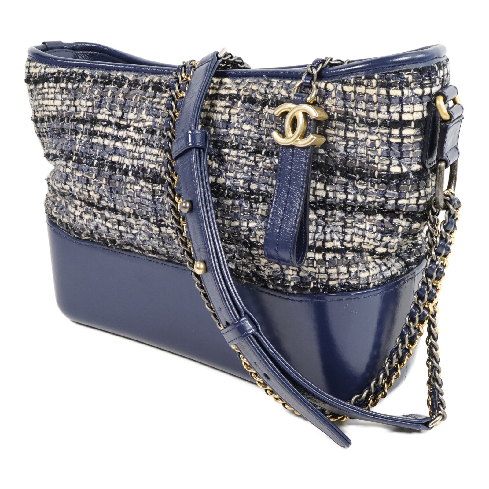 CHANEL 斜紋軟呢Gabrielle Medium鏈帶肩背袋