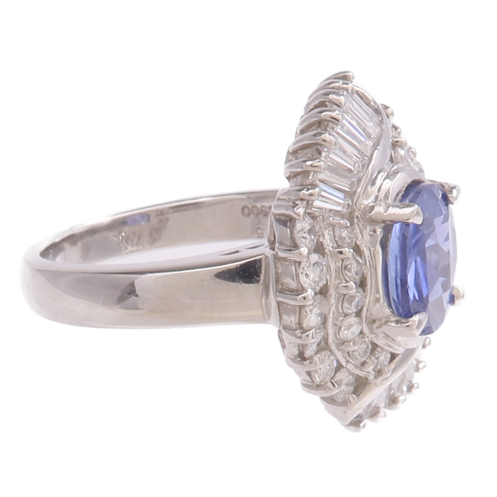 JEWELRY 【激減優惠】PT900鉑金Sapphire Diamond Ring藍寶石/鑽石戒指US#6.75