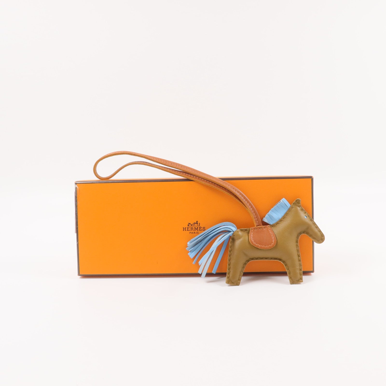 HERMES Milo皮革Rodeo PM掛飾Kraft/Celeste/Gold
