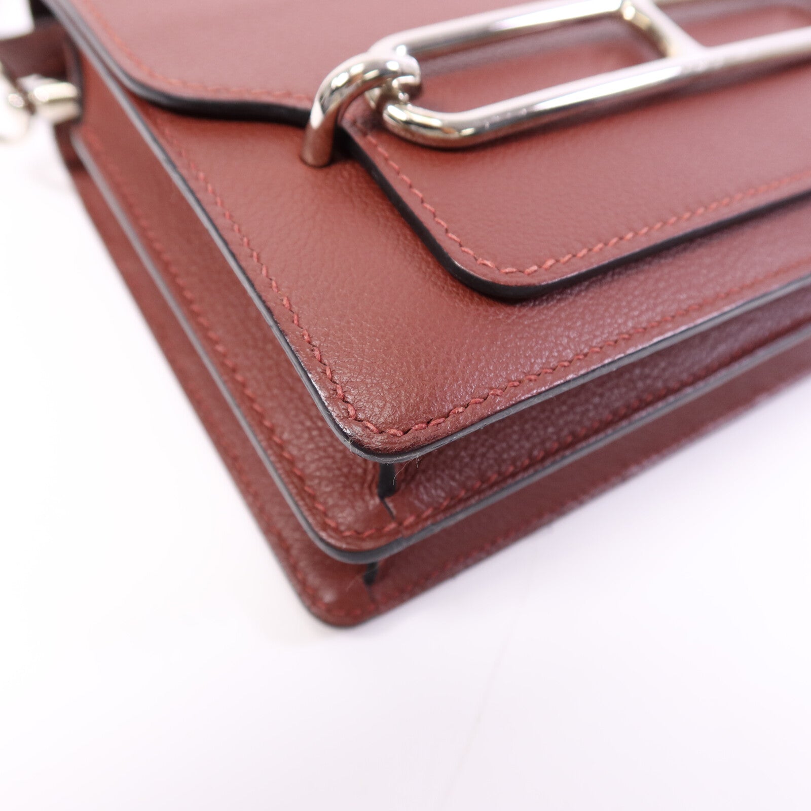 HERMES Evercolor/Chevre皮革Roulis Mini銀扣肩背袋Rouge H