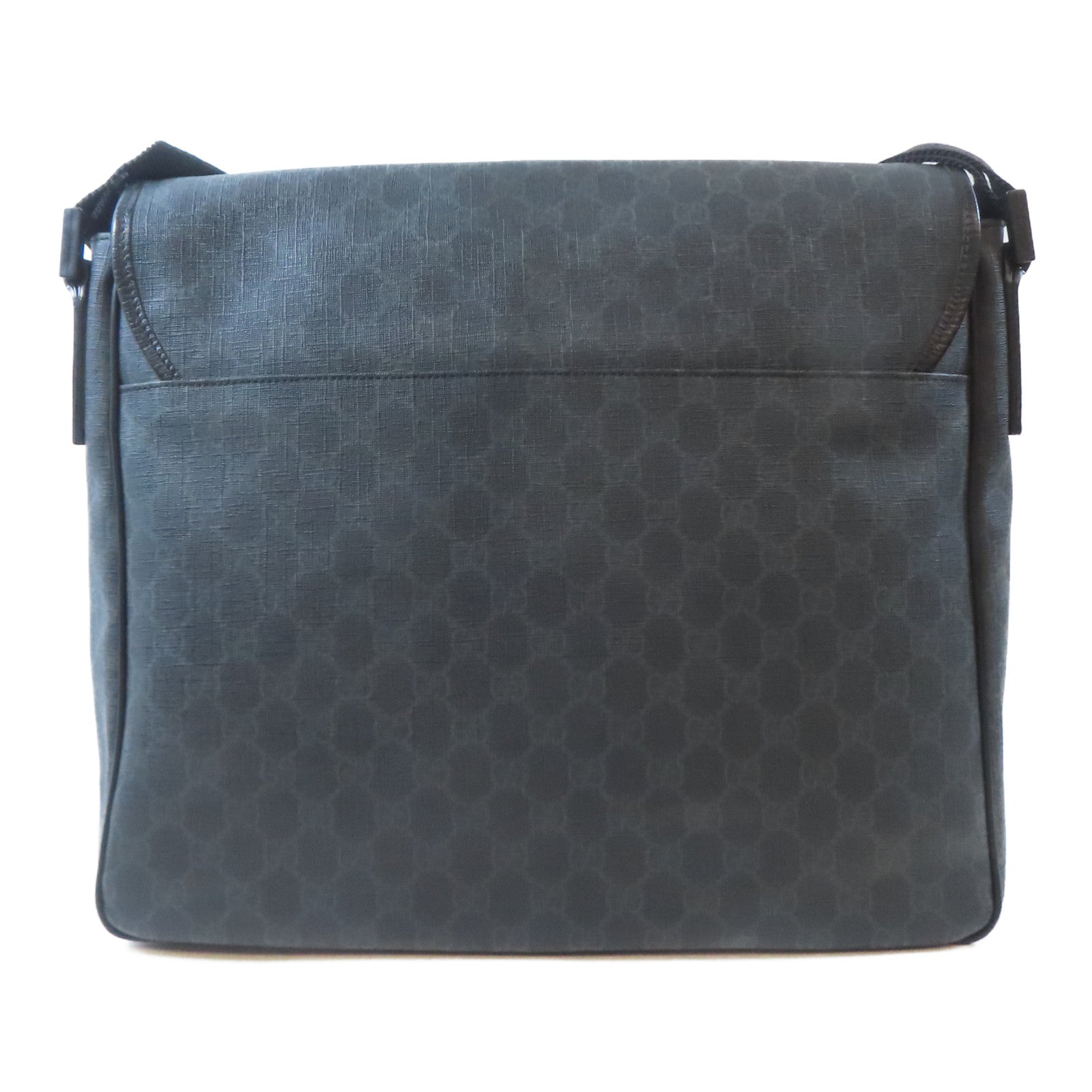 GUCCI 塗層帆布Shoulder Bag銀扣肩背袋黑色