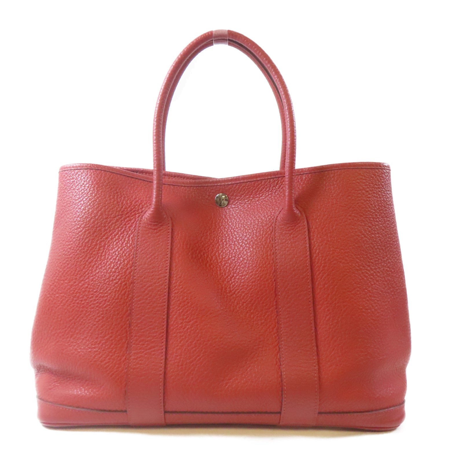 HERMES Clemence皮革Garden Party PM銀扣手挽袋橙色