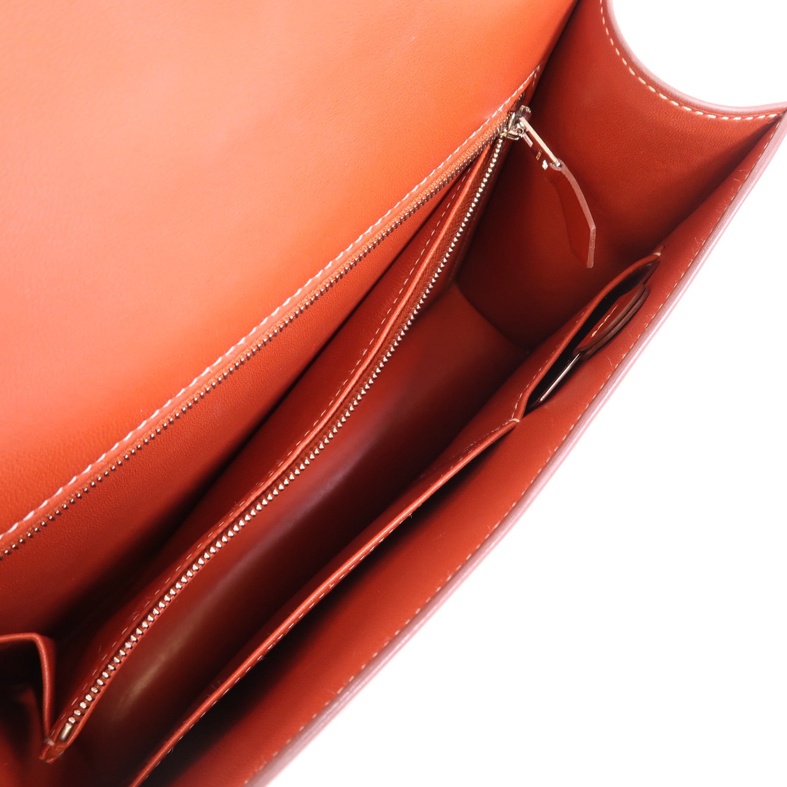 HERMES 【激減優惠】Box Calf皮革Constance 24銀扣肩背袋Brique