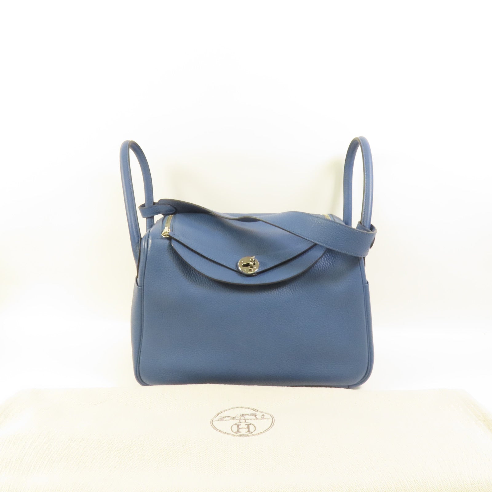 HERMES Clemence皮革Lindy 30銀扣手挽肩背兩用袋Blue