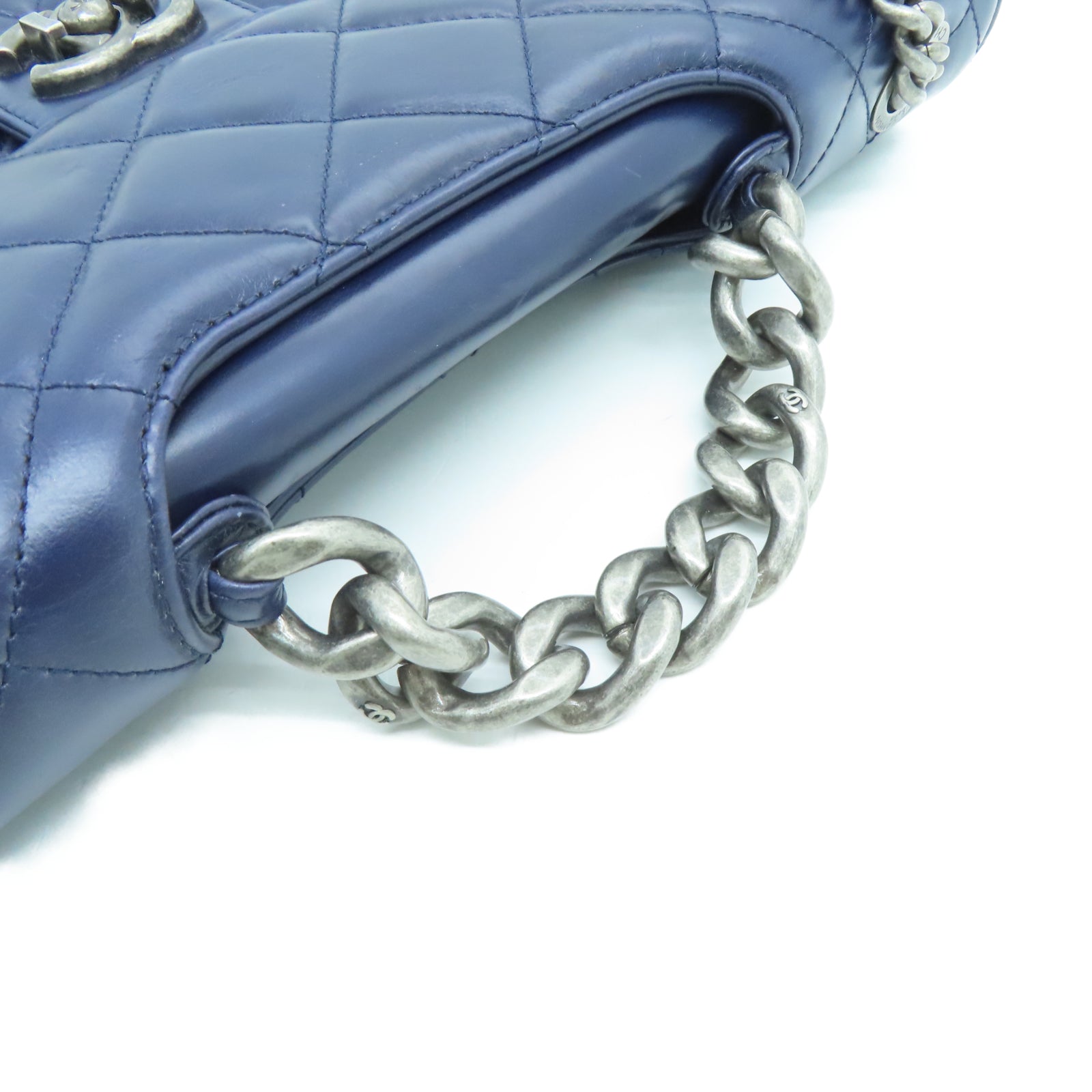 CHANEL 【激減優惠】菱格牛皮皮革Chain Shoulder金扣鏈帶肩背袋藍色