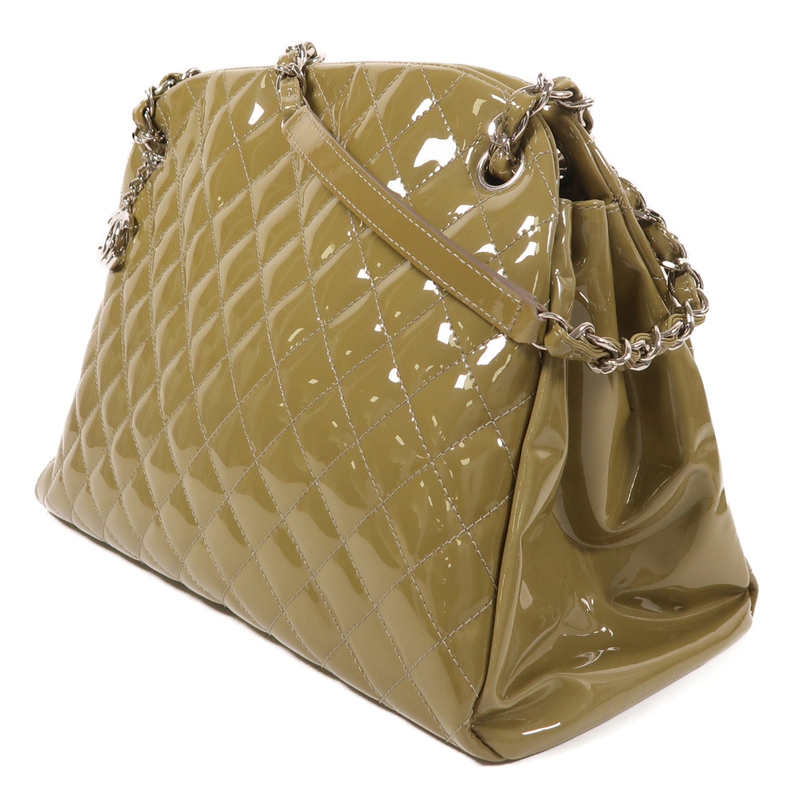 CHANEL 漆皮皮革Chain Shoulder銀扣鏈帶肩背袋