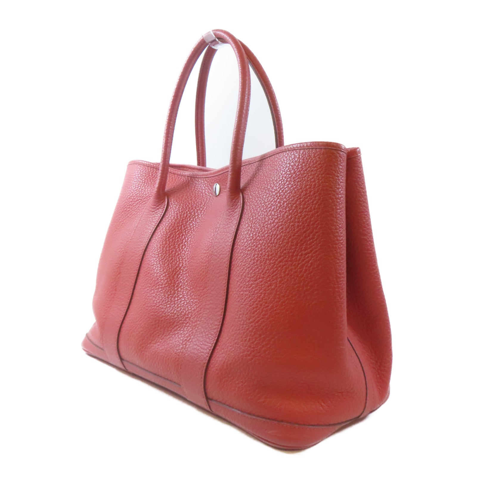 HERMES Clemence皮革Garden Party PM銀扣手挽袋橙色