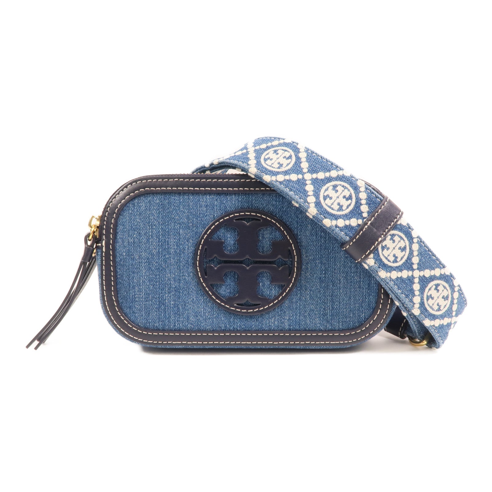 Tory Burch 牛仔布Camera Bag金扣肩背袋