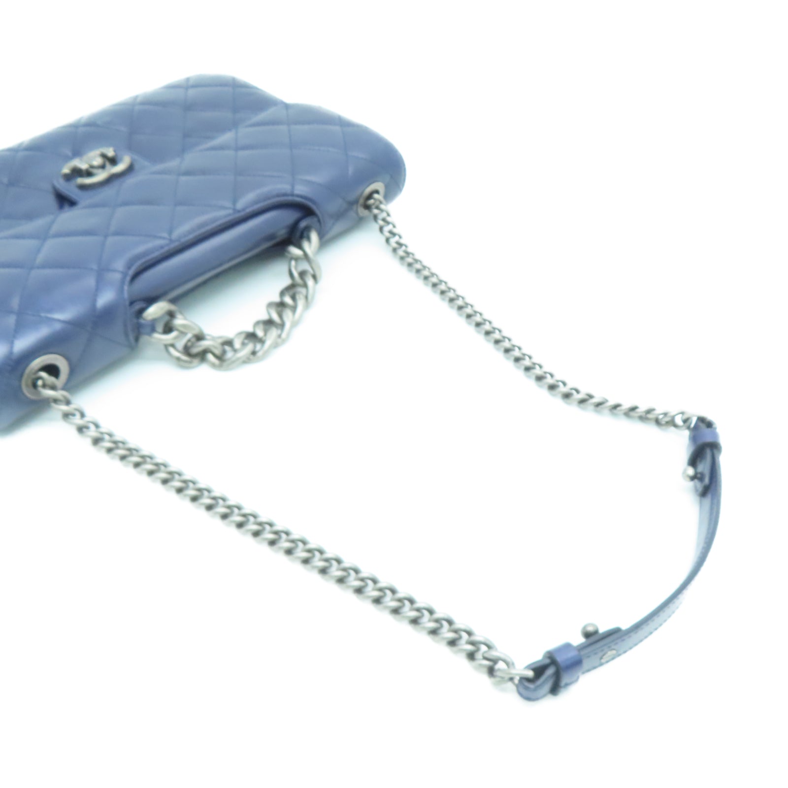 CHANEL 【激減優惠】菱格牛皮皮革Chain Shoulder金扣鏈帶肩背袋藍色