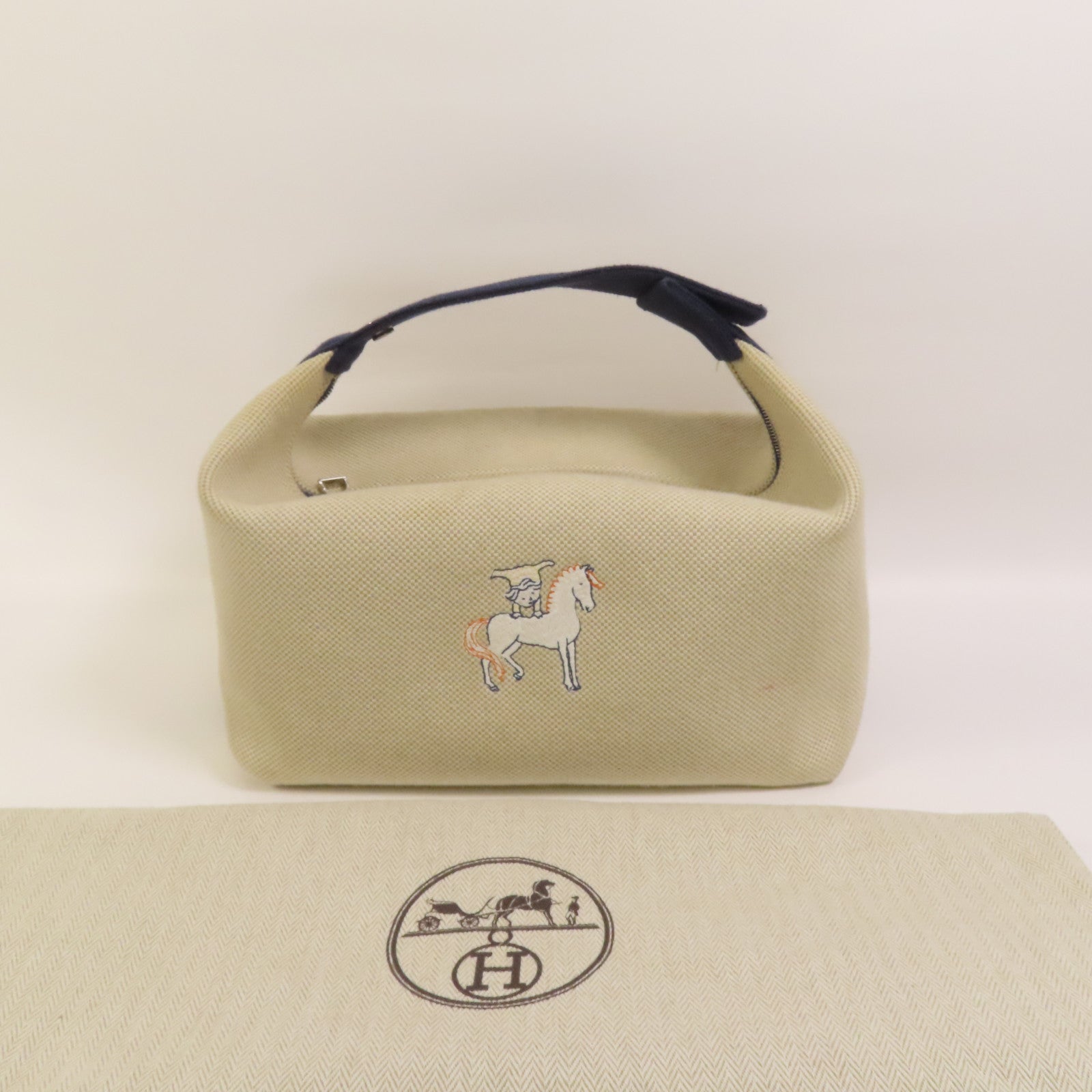 HERMES 帆布Bride A Brac Cabriole GM銀扣手挽袋