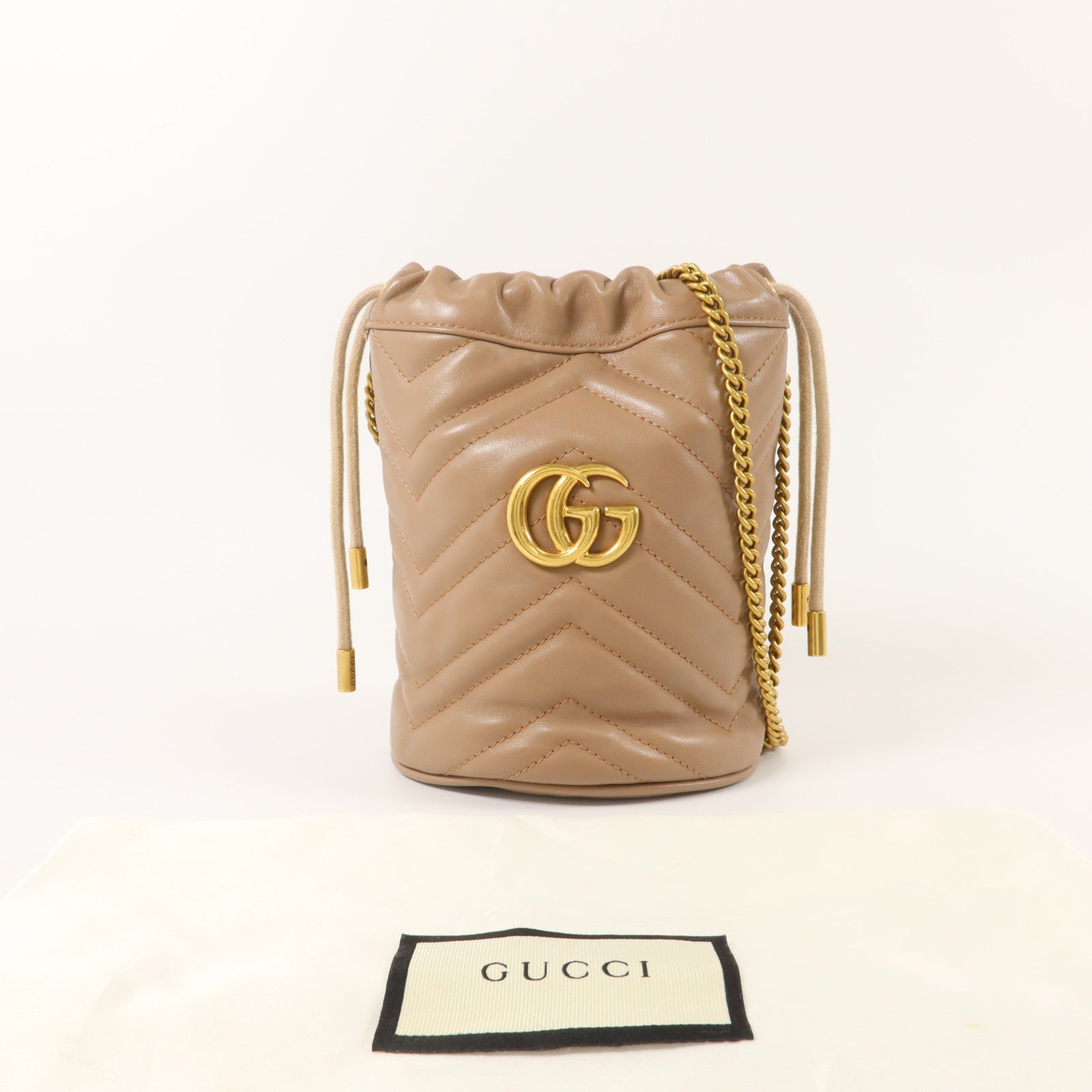GUCCI 牛皮皮革GG Marmont Mini Bucket鏈帶肩背袋