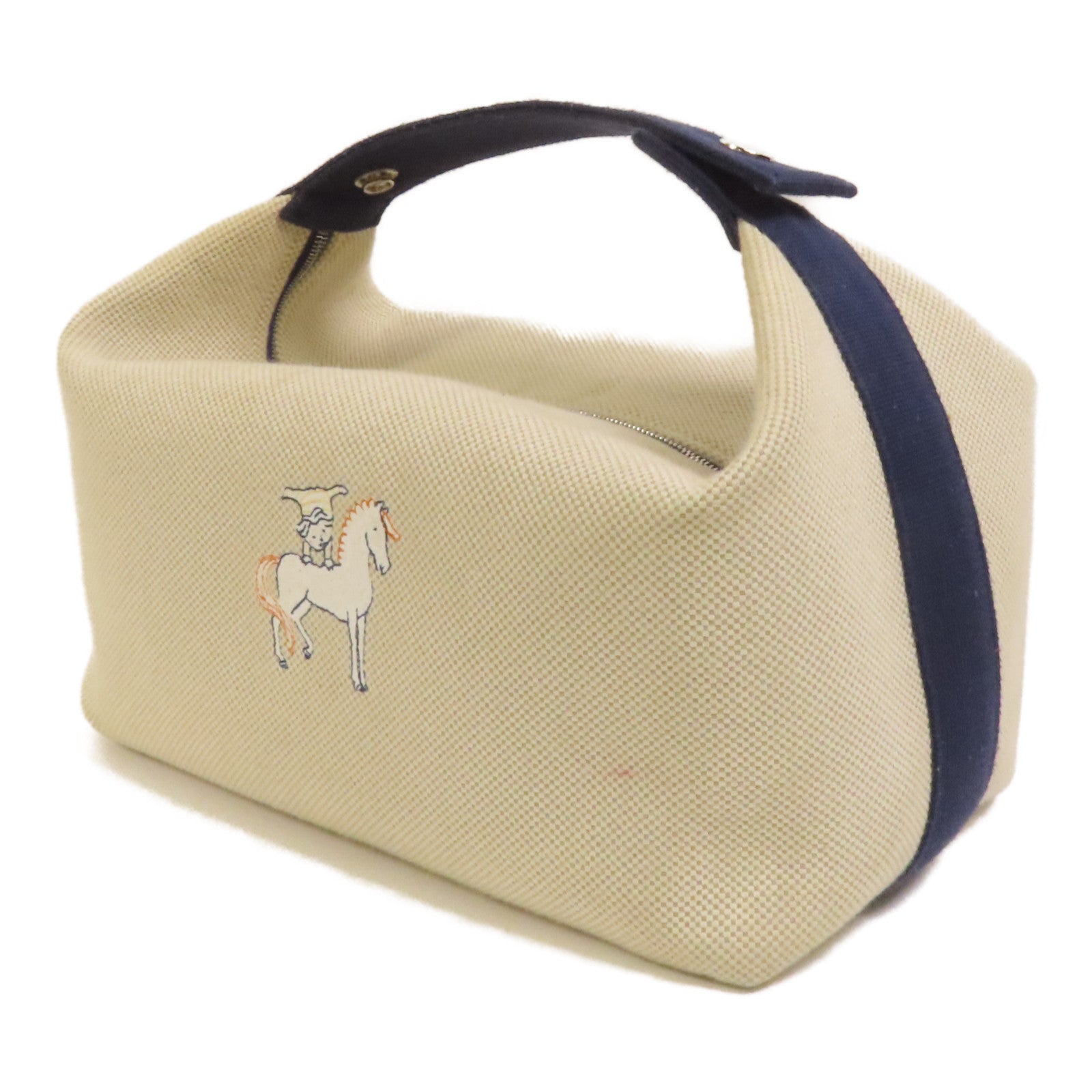 HERMES 帆布Bride A Brac Cabriole GM銀扣手挽袋