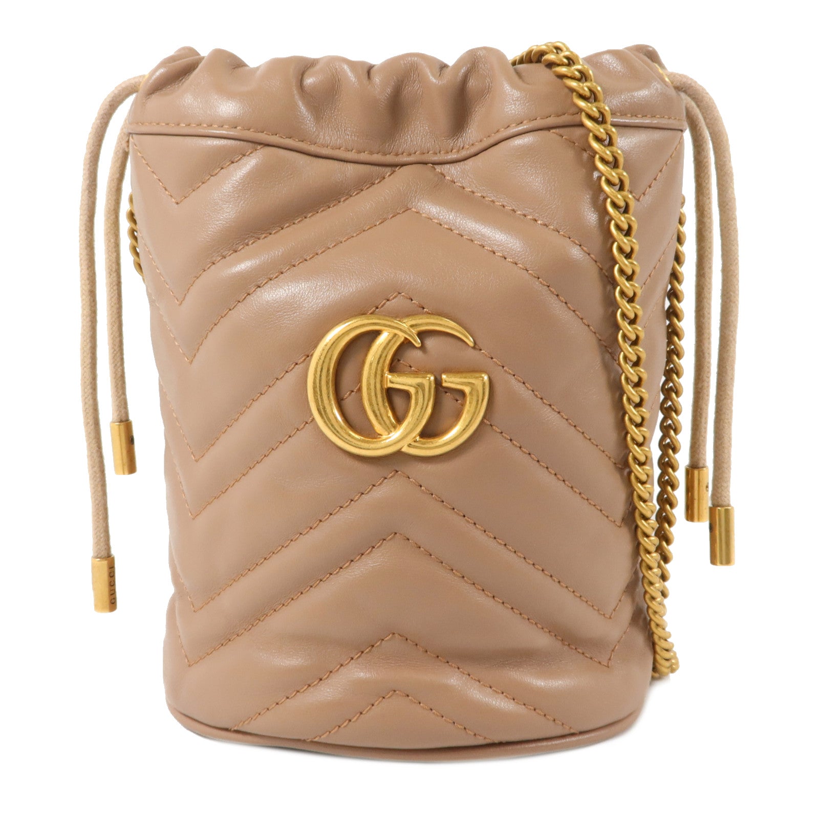 GUCCI 牛皮皮革GG Marmont Mini Bucket鏈帶肩背袋