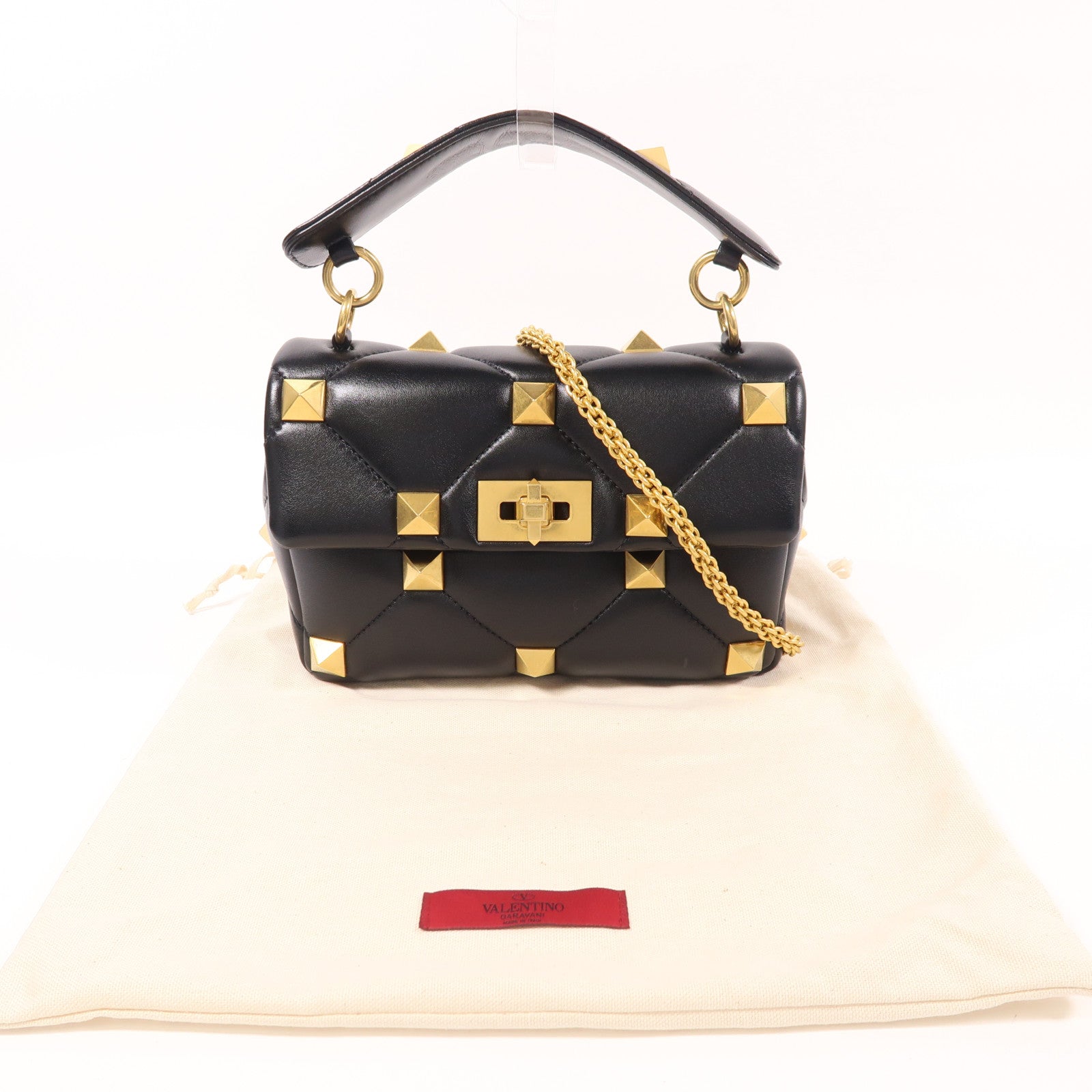 Valentino 皮革Roman Stud金扣手挽肩背兩用袋