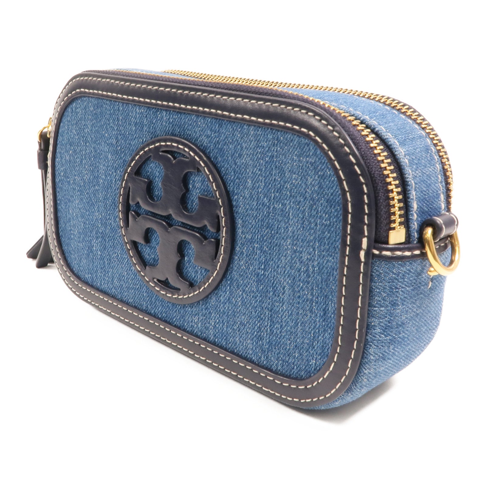 Tory Burch 牛仔布Camera Bag金扣肩背袋