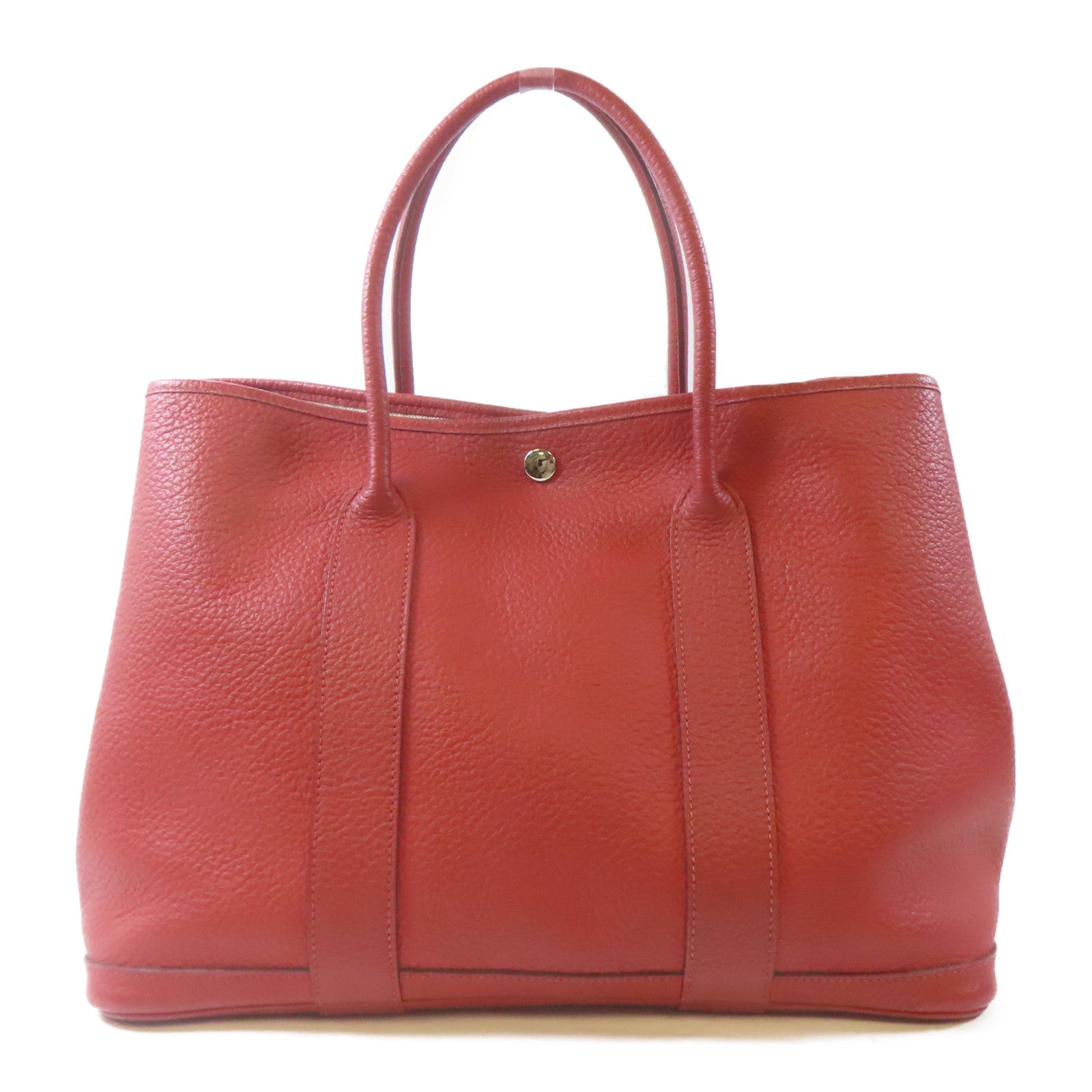 HERMES Clemence皮革Garden Party PM銀扣手挽袋橙色
