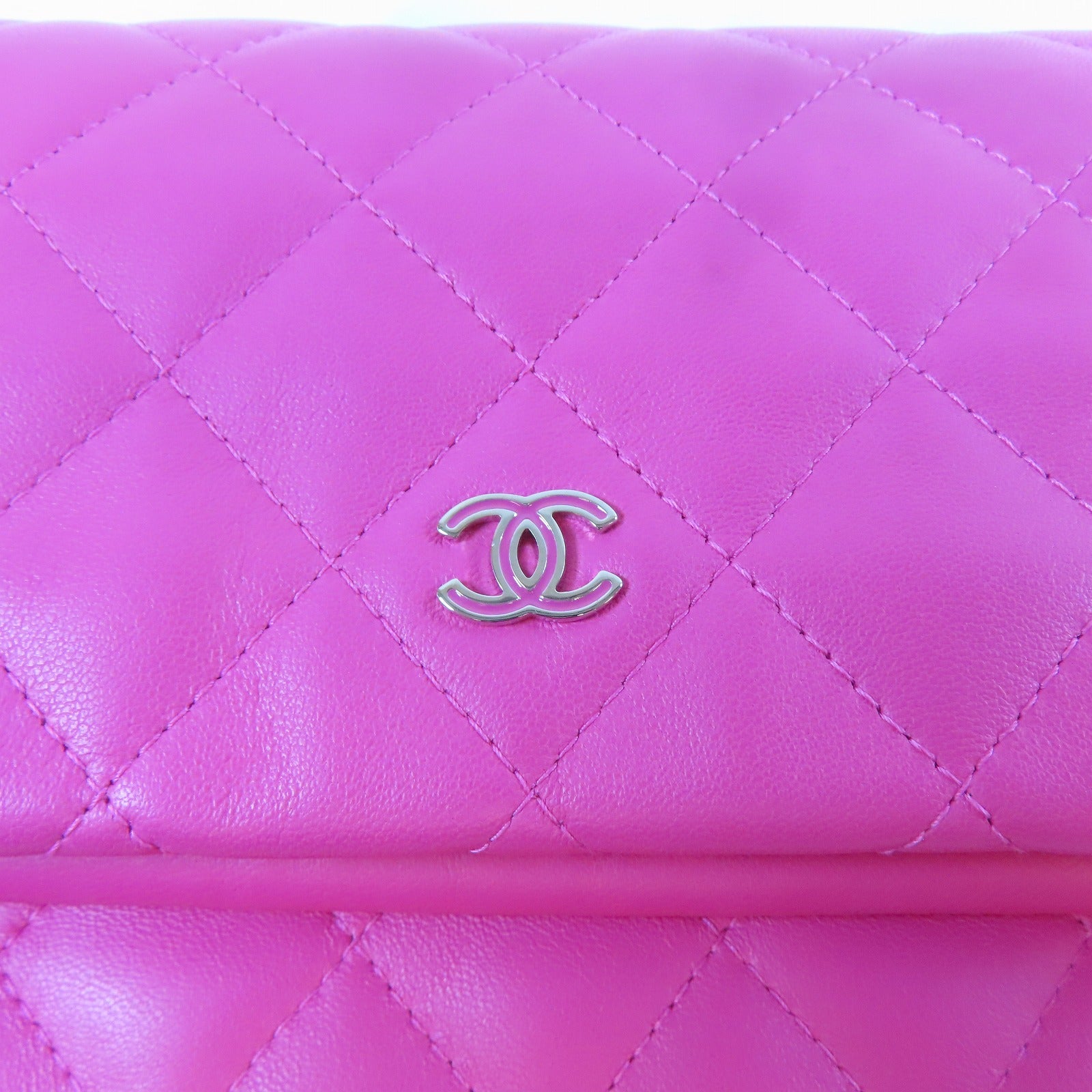 CHANEL 【激減優惠】菱格羊皮皮革Clutch Bag銀扣手拿包桃紅色