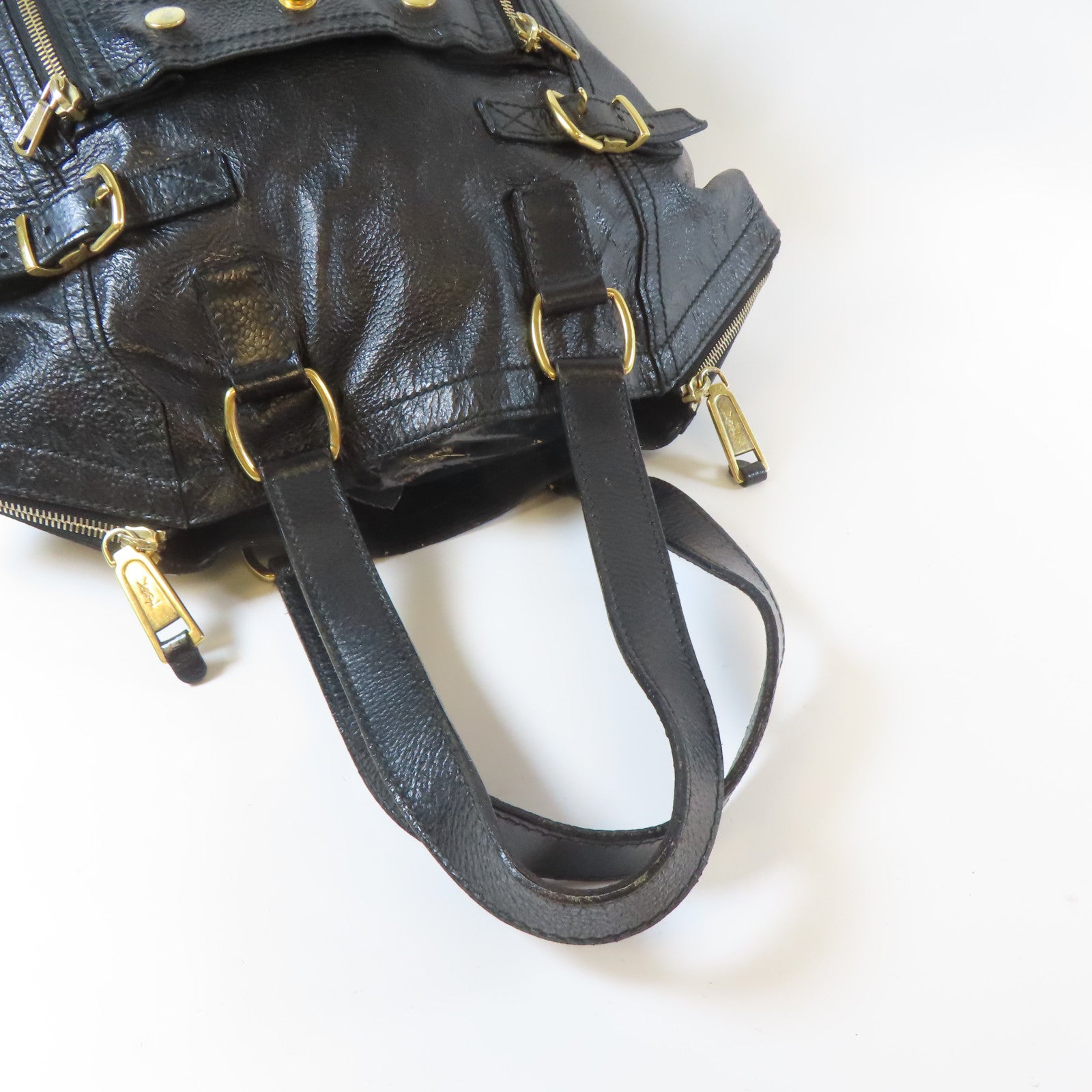 SAINT LAURENT 【激減優惠】牛皮皮革Hand Bag金扣肩背袋黑色