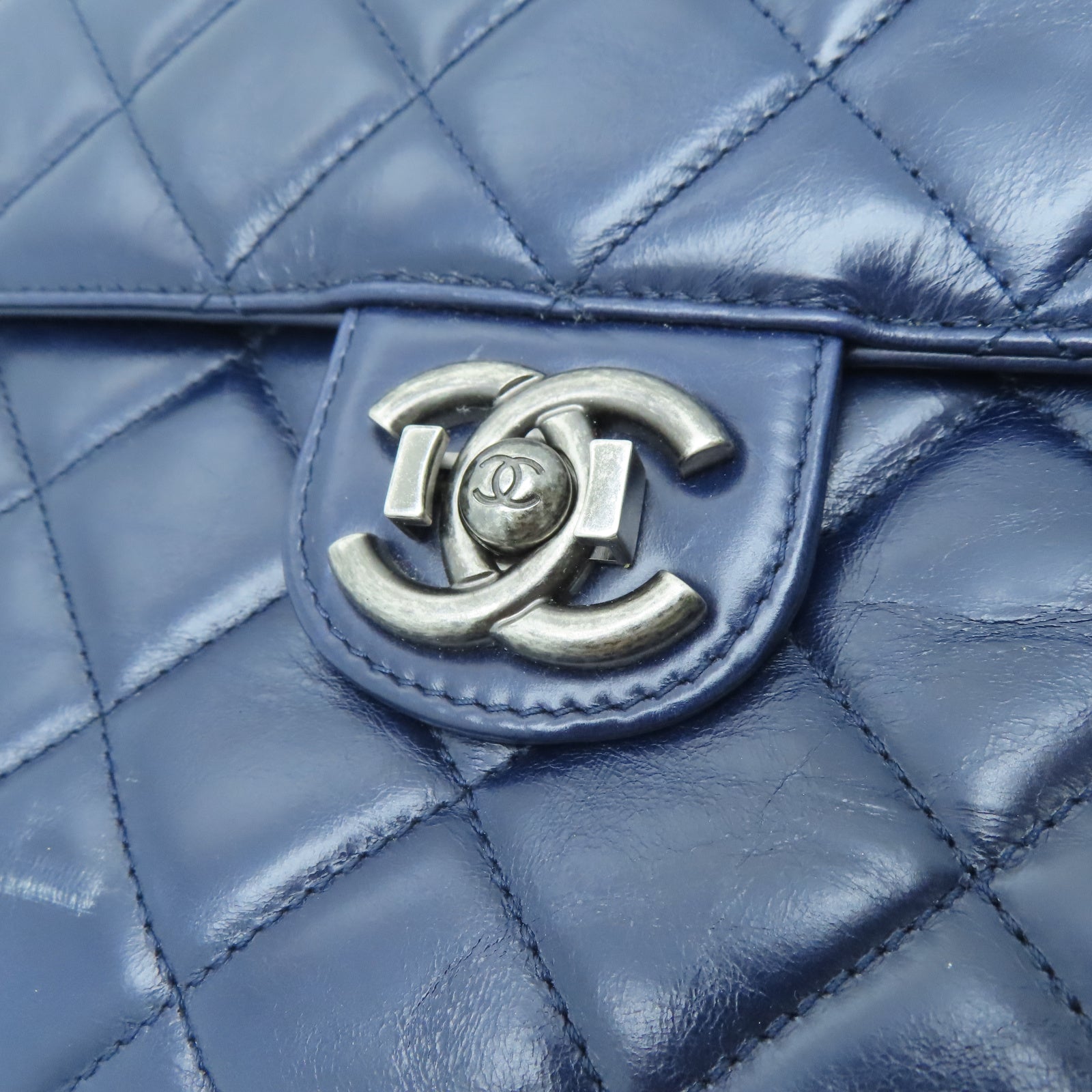 CHANEL 【激減優惠】菱格牛皮皮革Chain Shoulder金扣鏈帶肩背袋藍色