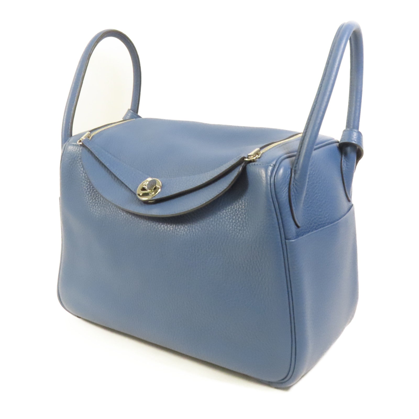 HERMES Clemence皮革Lindy 30銀扣手挽肩背兩用袋Blue