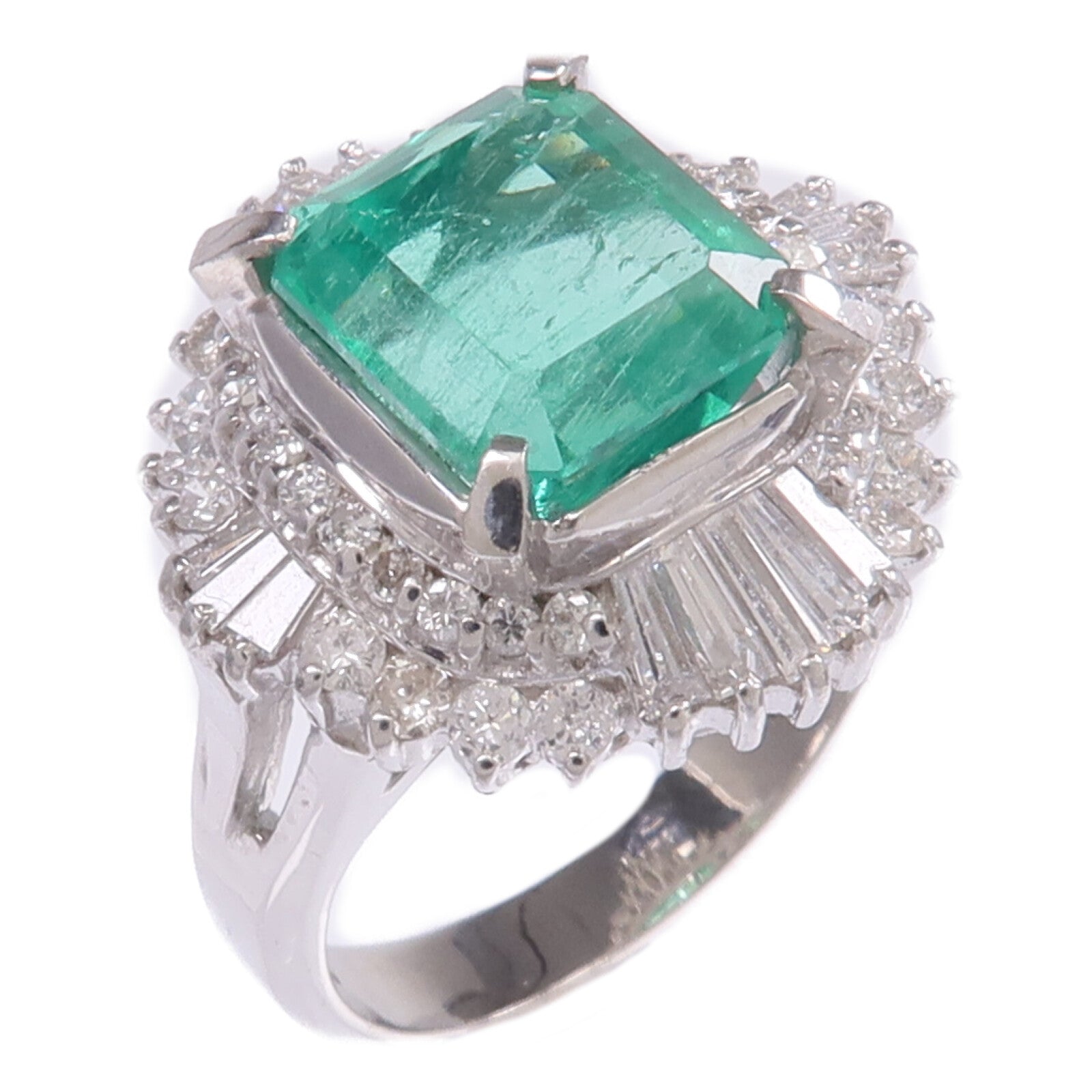 JEWELRY PT900鉑金Emerald Diamond Ring綠寶石/鑽石戒指US#4.75