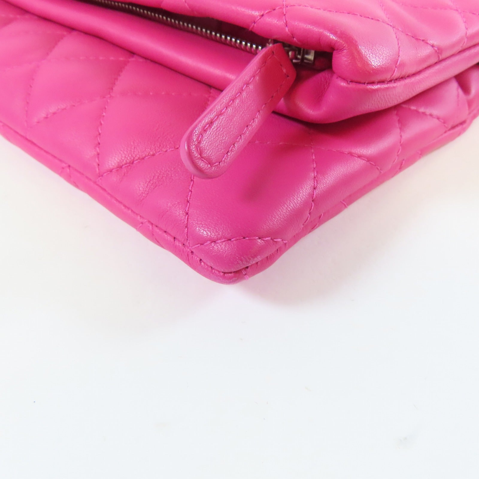CHANEL 【激減優惠】菱格羊皮皮革Clutch Bag銀扣手拿包桃紅色