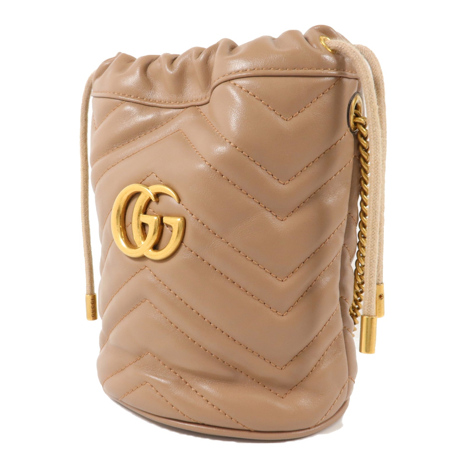 GUCCI 牛皮皮革GG Marmont Mini Bucket鏈帶肩背袋