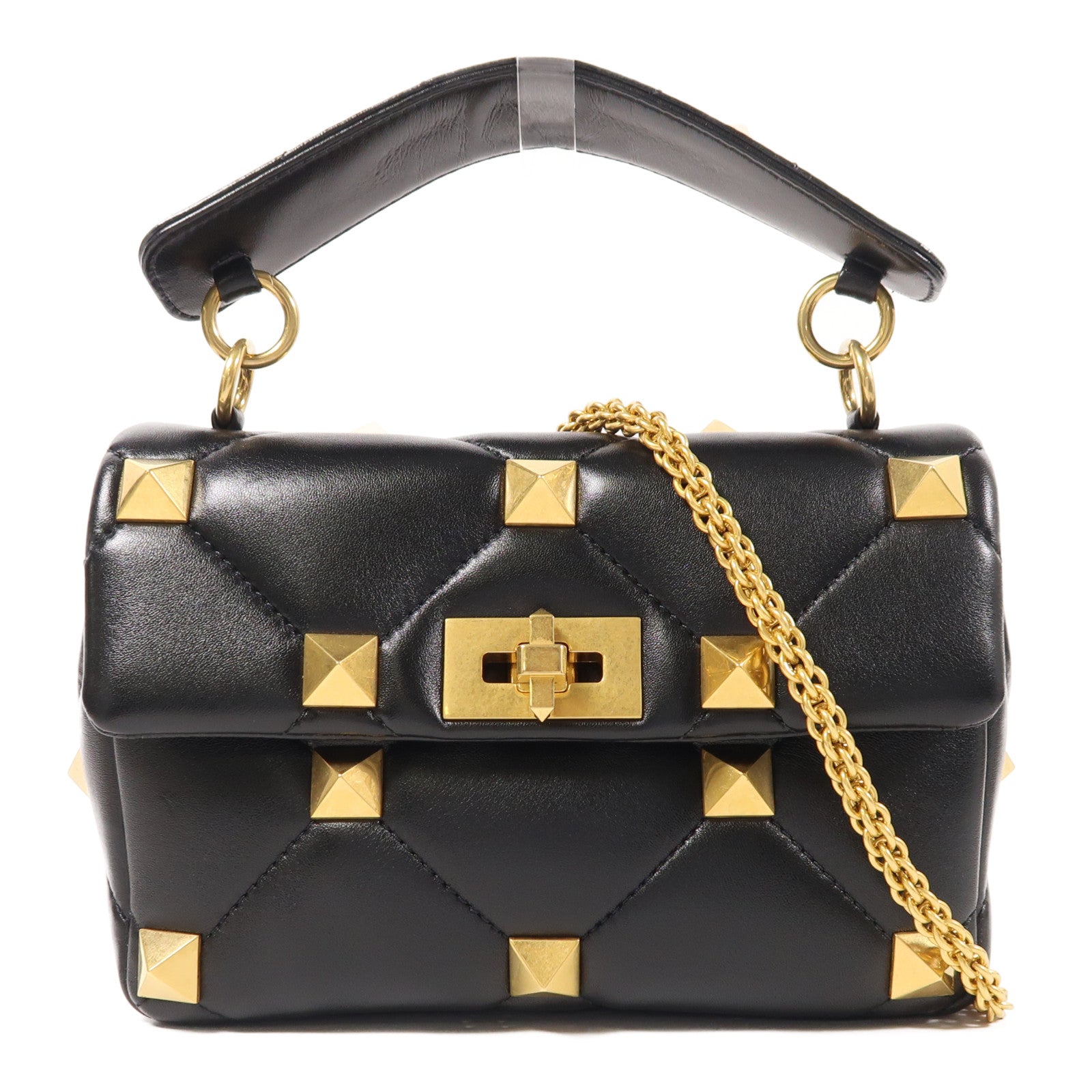 Valentino 皮革Roman Stud金扣手挽肩背兩用袋