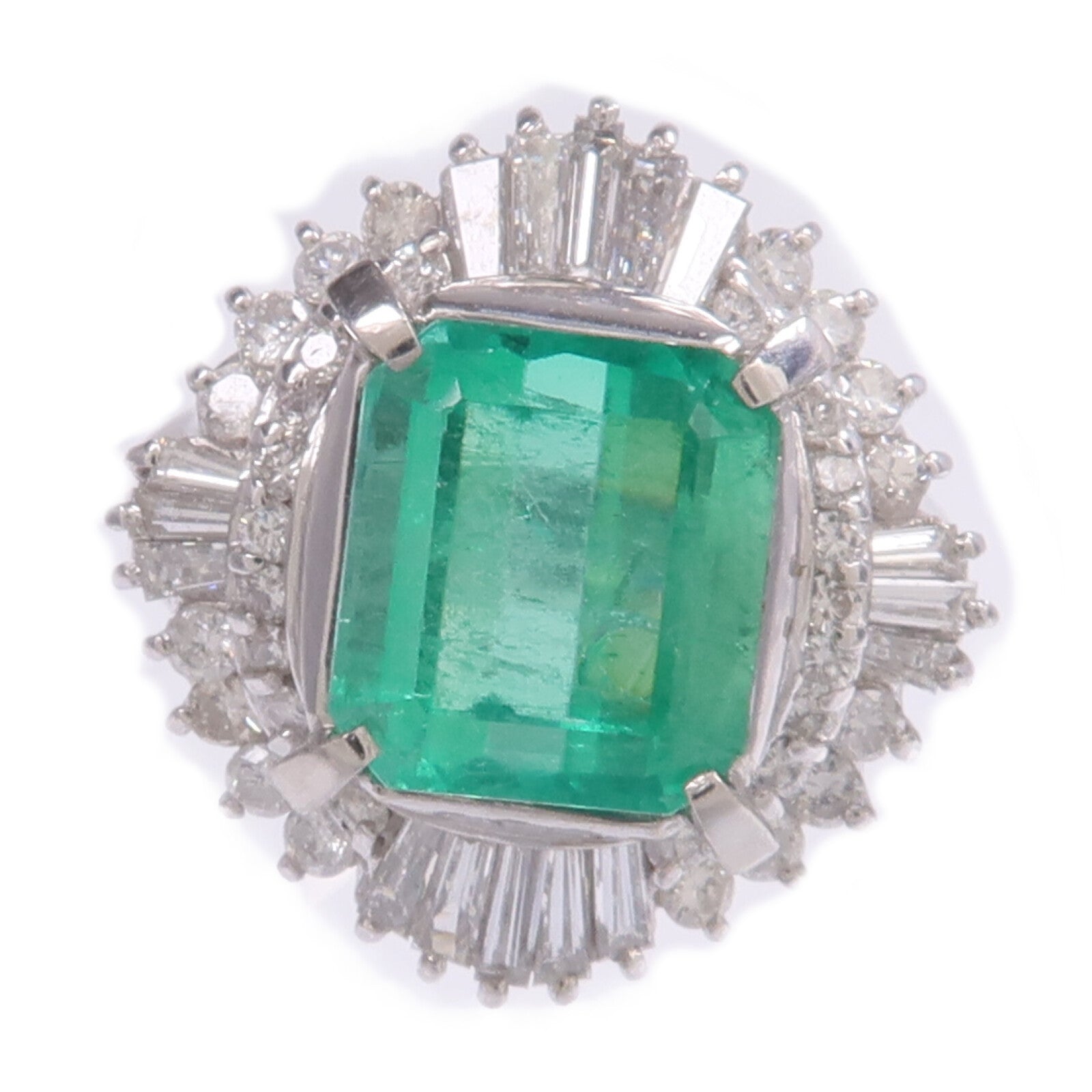 JEWELRY PT900鉑金Emerald Diamond Ring綠寶石/鑽石戒指US#4.75
