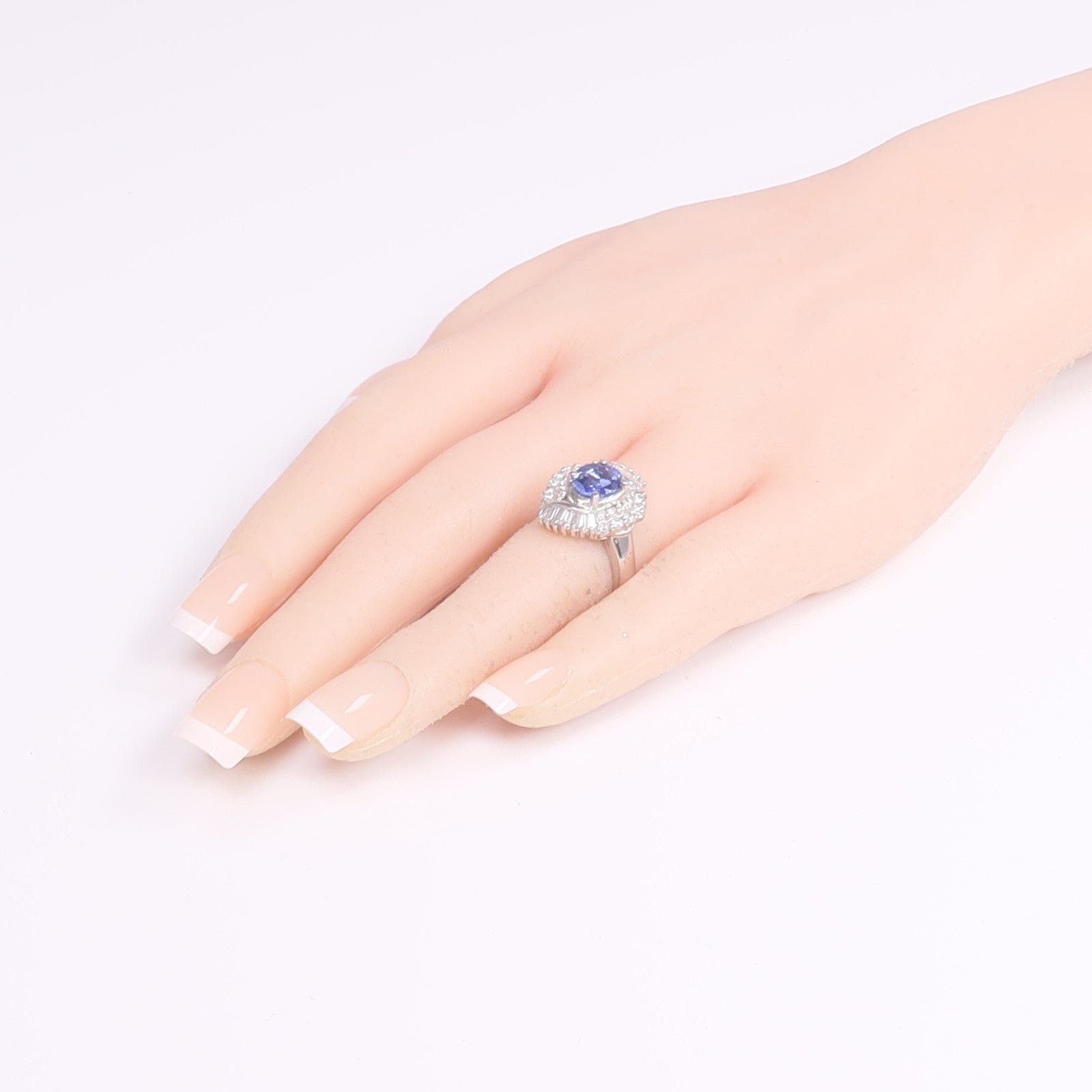 JEWELRY 【激減優惠】PT900鉑金Sapphire Diamond Ring藍寶石/鑽石戒指US#6.75