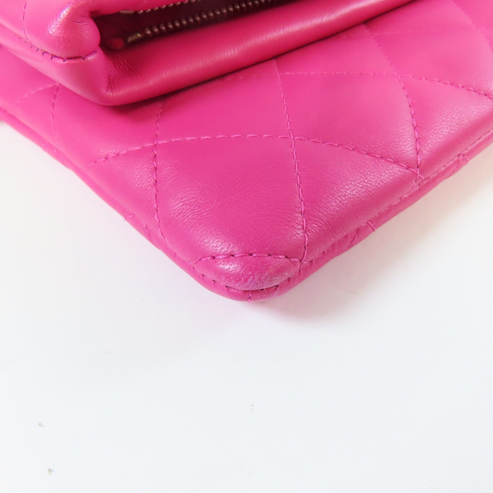 CHANEL 【激減優惠】菱格羊皮皮革Clutch Bag銀扣手拿包桃紅色