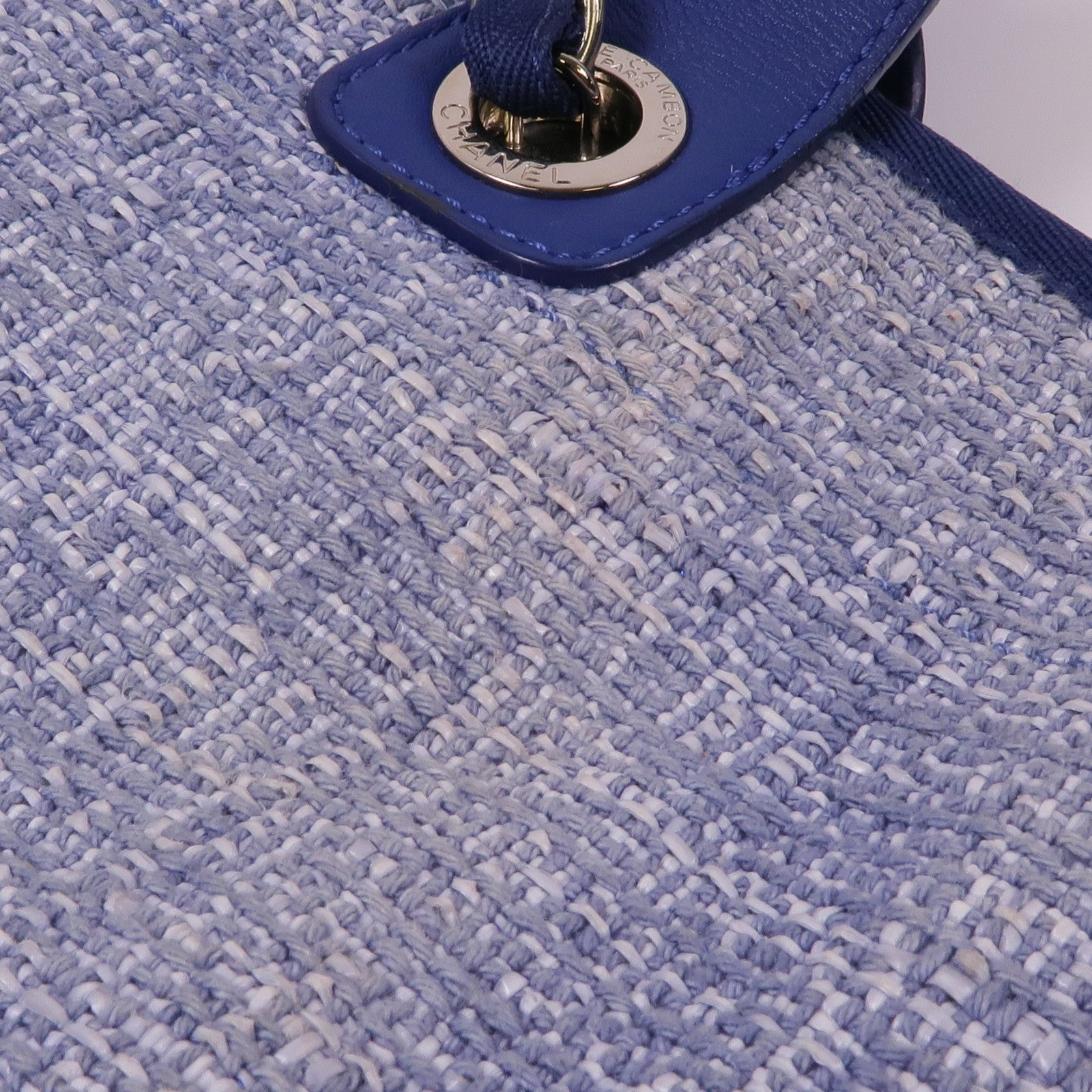 CHANEL 帆布Deauville Tote銀扣肩背袋