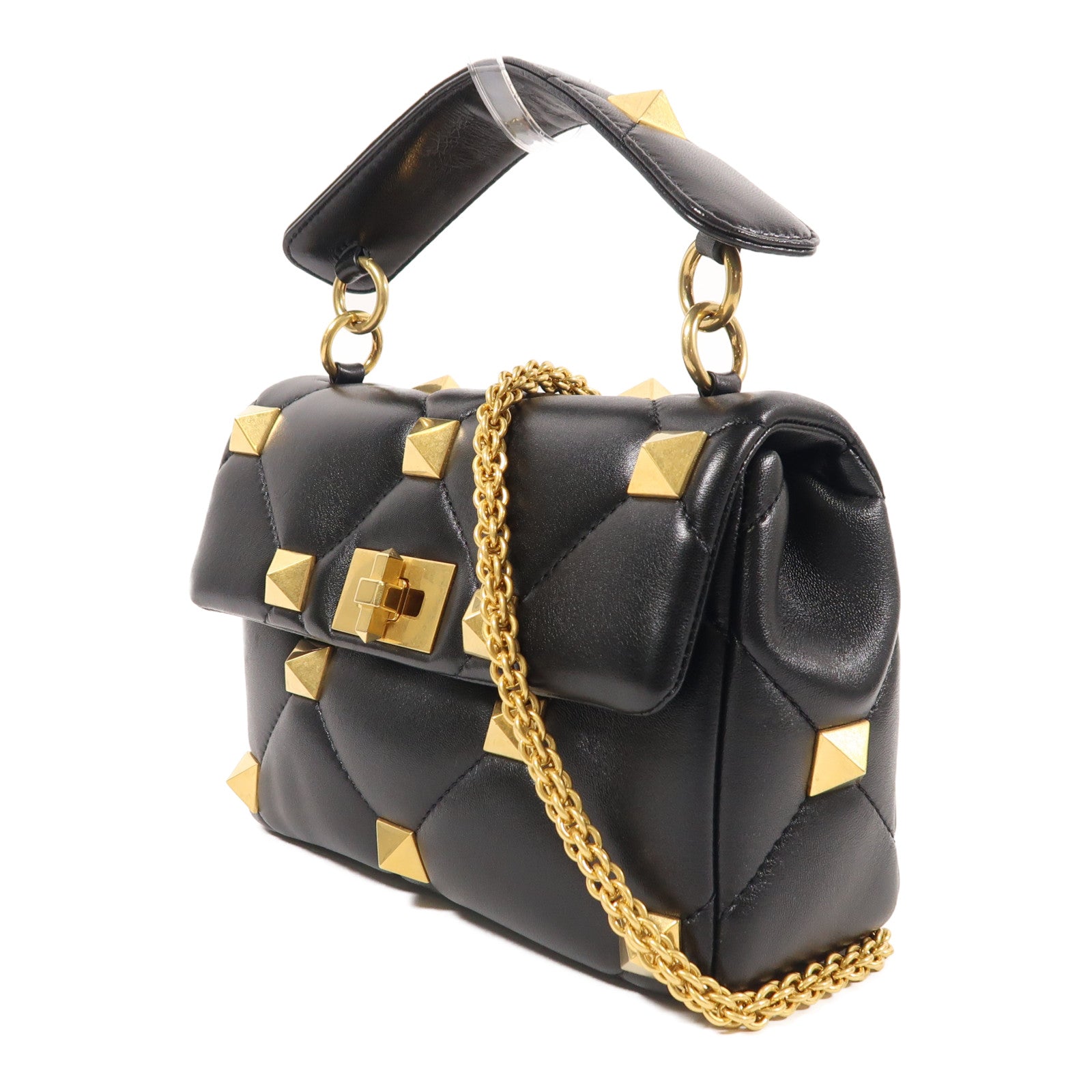 Valentino 皮革Roman Stud金扣手挽肩背兩用袋