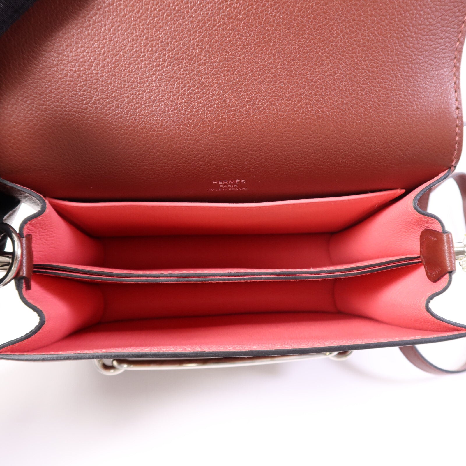 HERMES Evercolor/Chevre皮革Roulis Mini銀扣肩背袋Rouge H