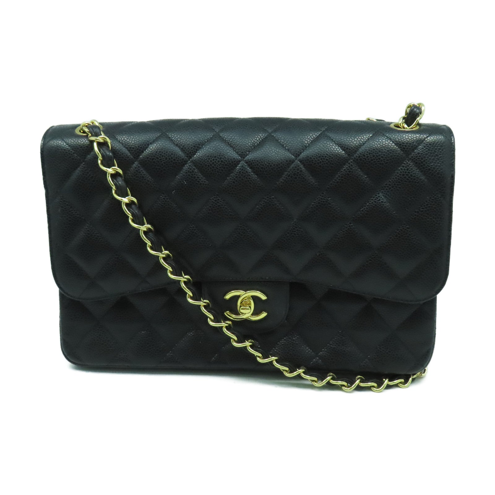 CHANEL 【激減優惠】菱格Caviar皮革Classicr金扣鏈帶肩背袋黑色