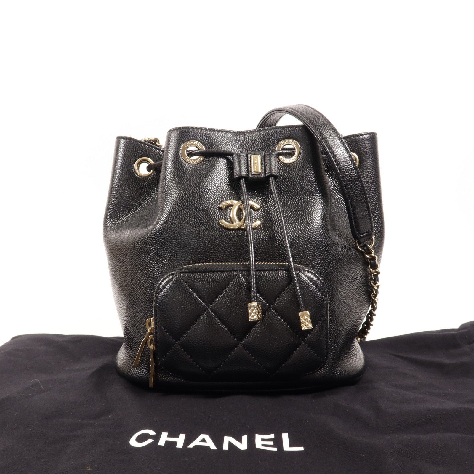 CHANEL 【激減優惠】牛皮皮革Bucket Bag金扣肩背袋