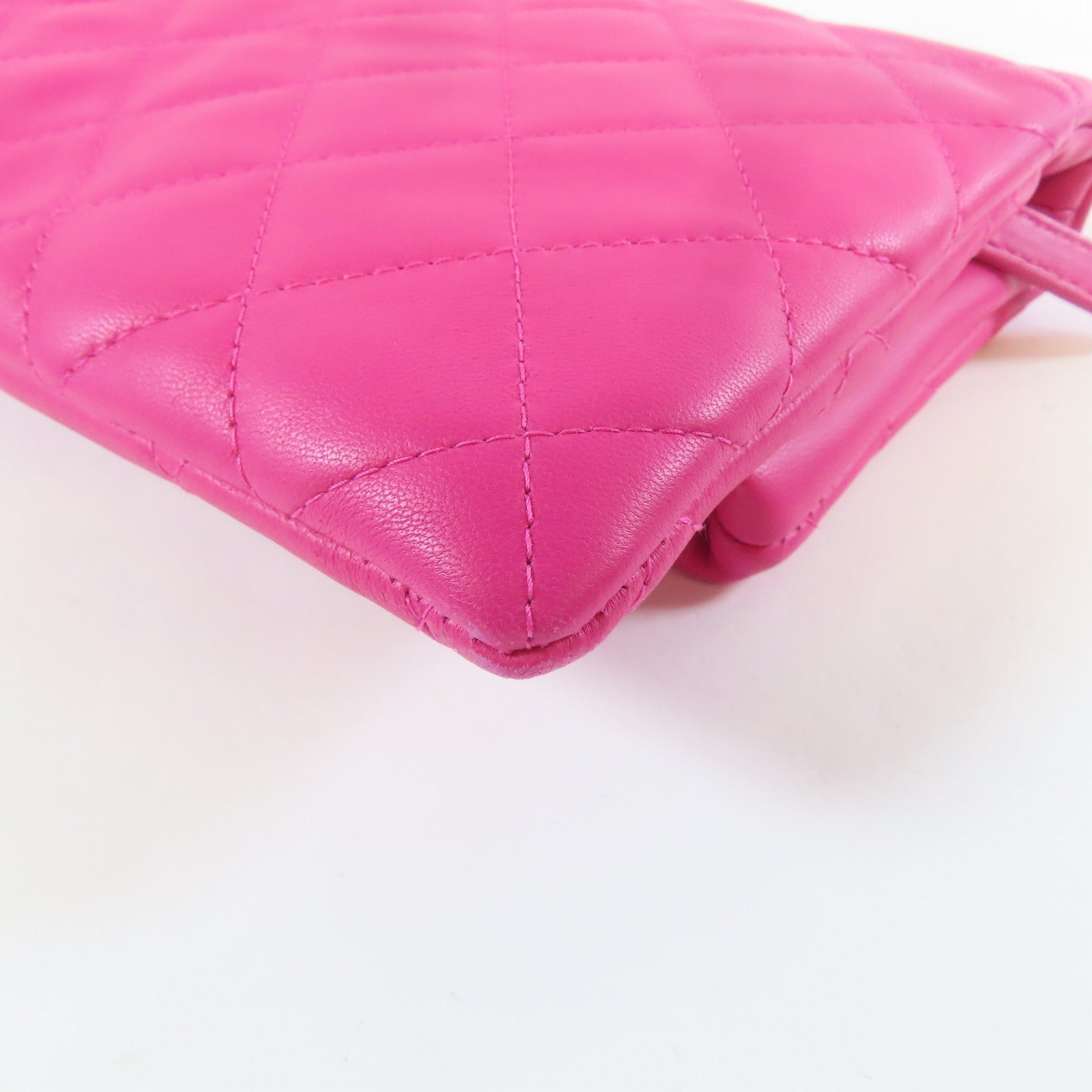 CHANEL 【激減優惠】菱格羊皮皮革Clutch Bag銀扣手拿包桃紅色