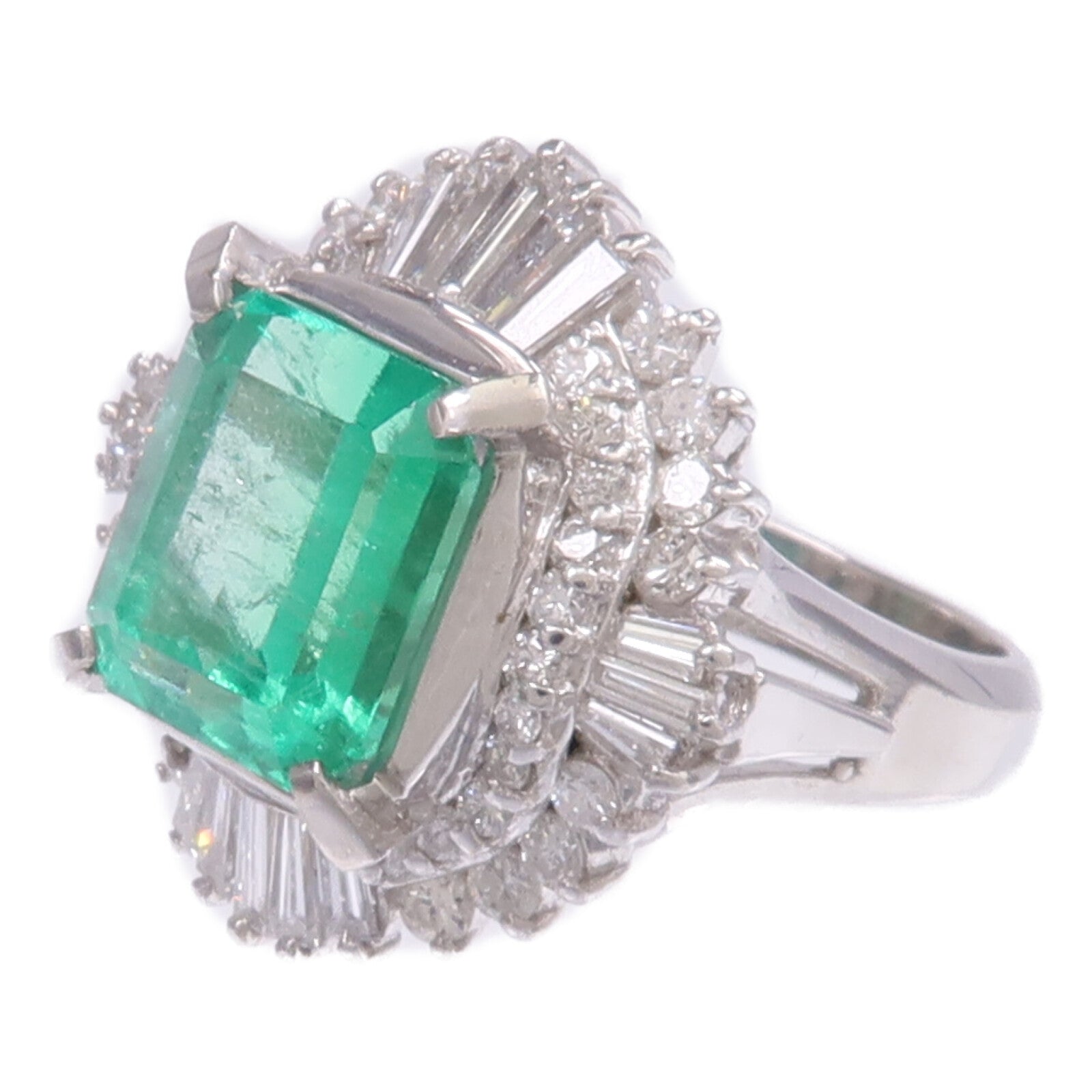 JEWELRY PT900鉑金Emerald Diamond Ring綠寶石/鑽石戒指US#4.75