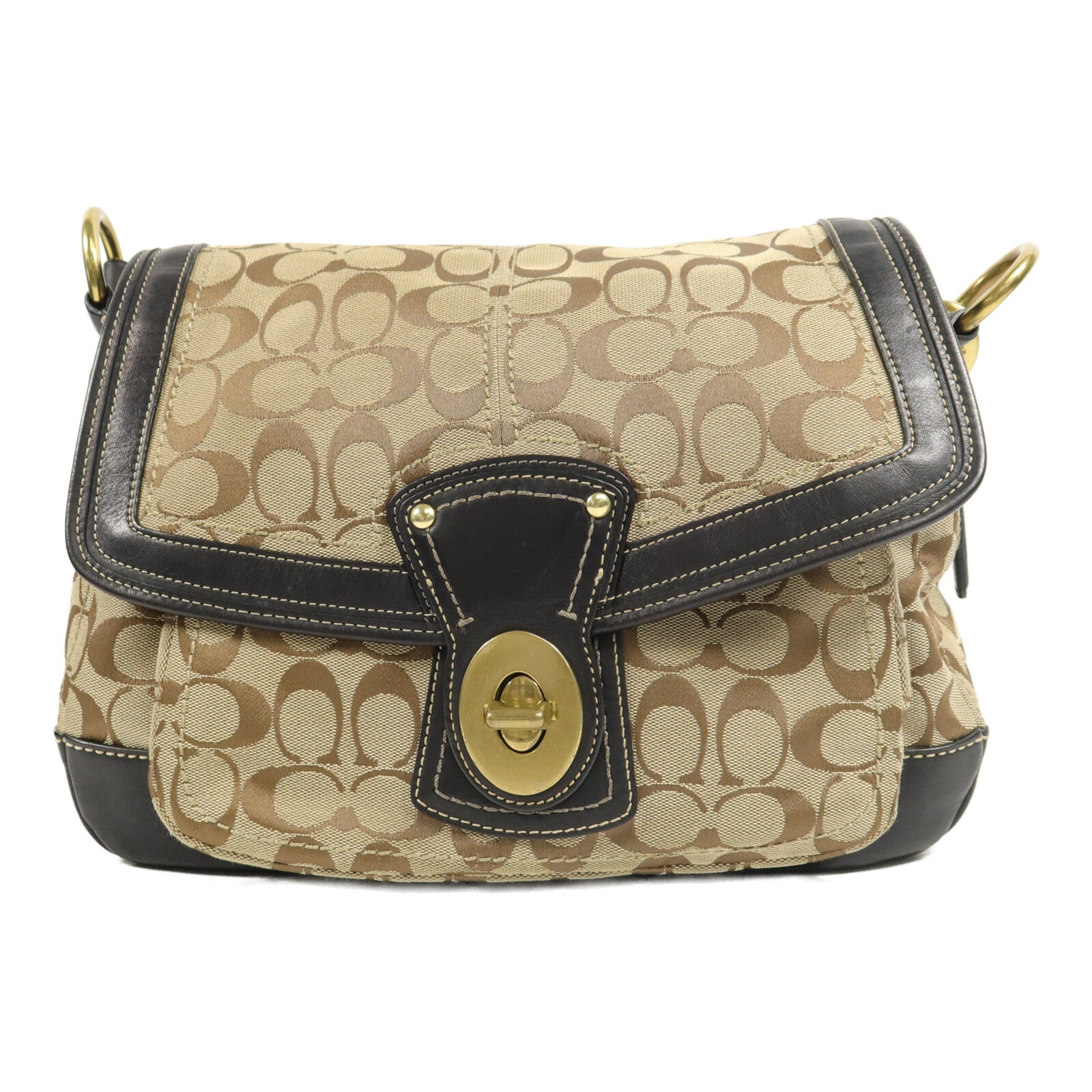 COACH 帆布/牛皮皮革Shoulder Bag肩背袋