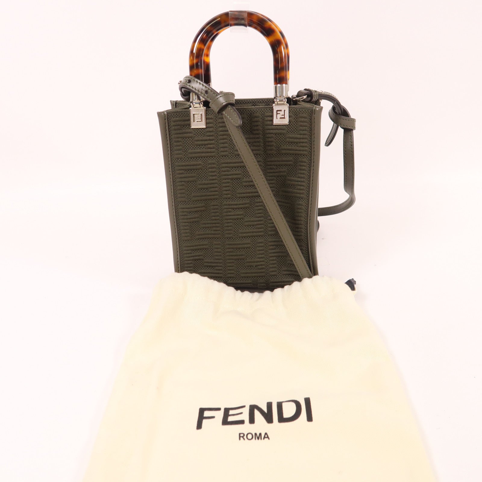 FENDI 針織布料Sunshin銀扣手挽肩背兩用袋