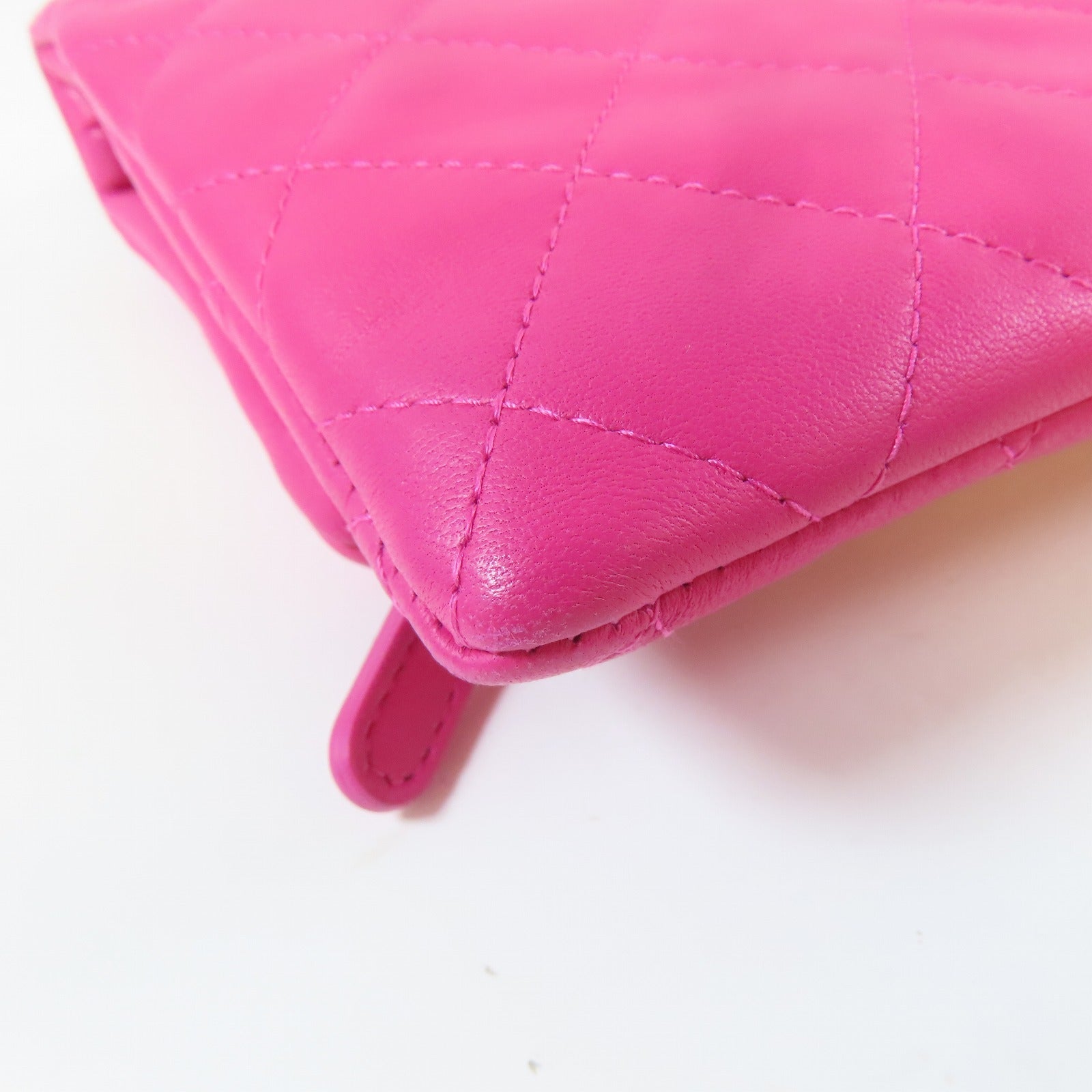 CHANEL 【激減優惠】菱格羊皮皮革Clutch Bag銀扣手拿包桃紅色