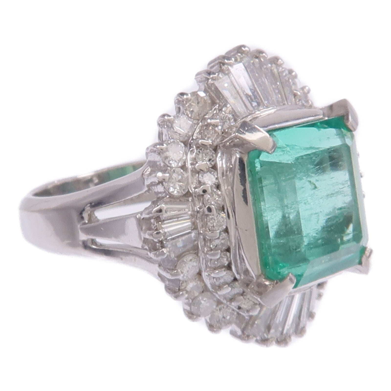 JEWELRY PT900鉑金Emerald Diamond Ring綠寶石/鑽石戒指US#4.75
