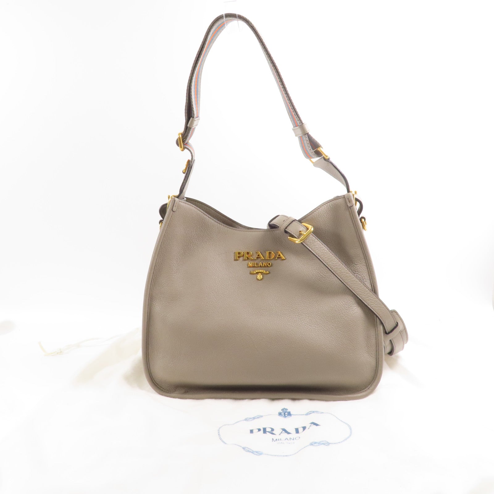 PRADA 牛皮皮革Shoulder Bag銀扣肩背袋