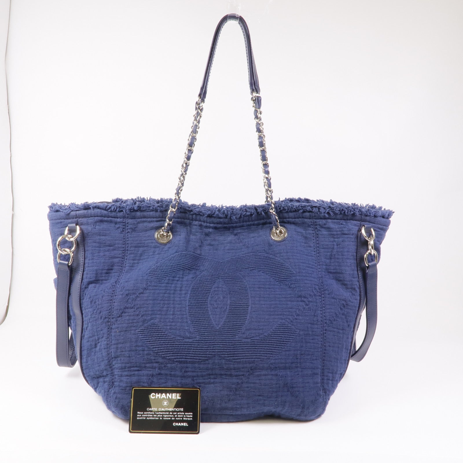 CHANEL 帆布Chain Shoulder銀扣鏈帶肩背袋