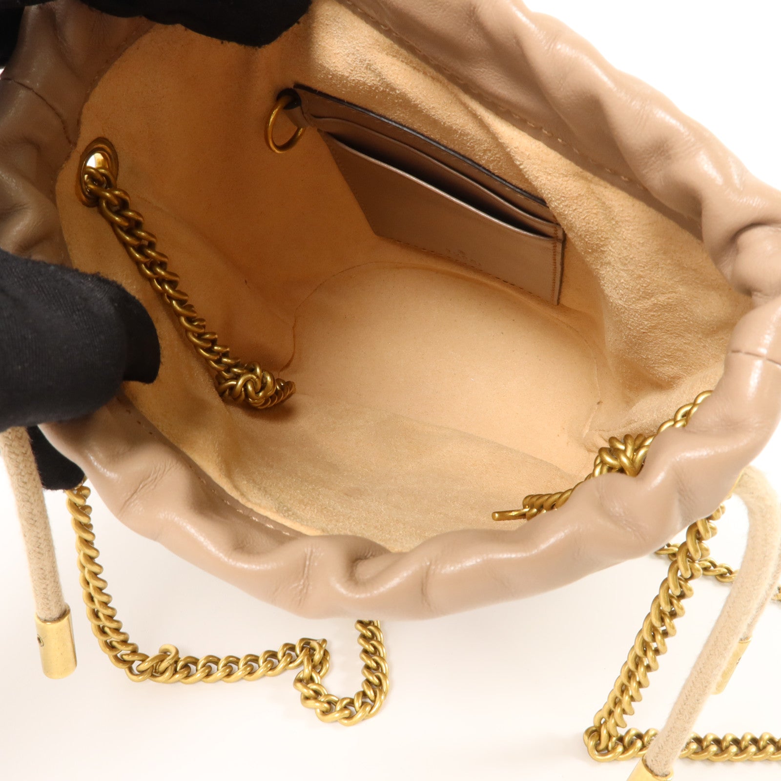 GUCCI 牛皮皮革GG Marmont Mini Bucket鏈帶肩背袋