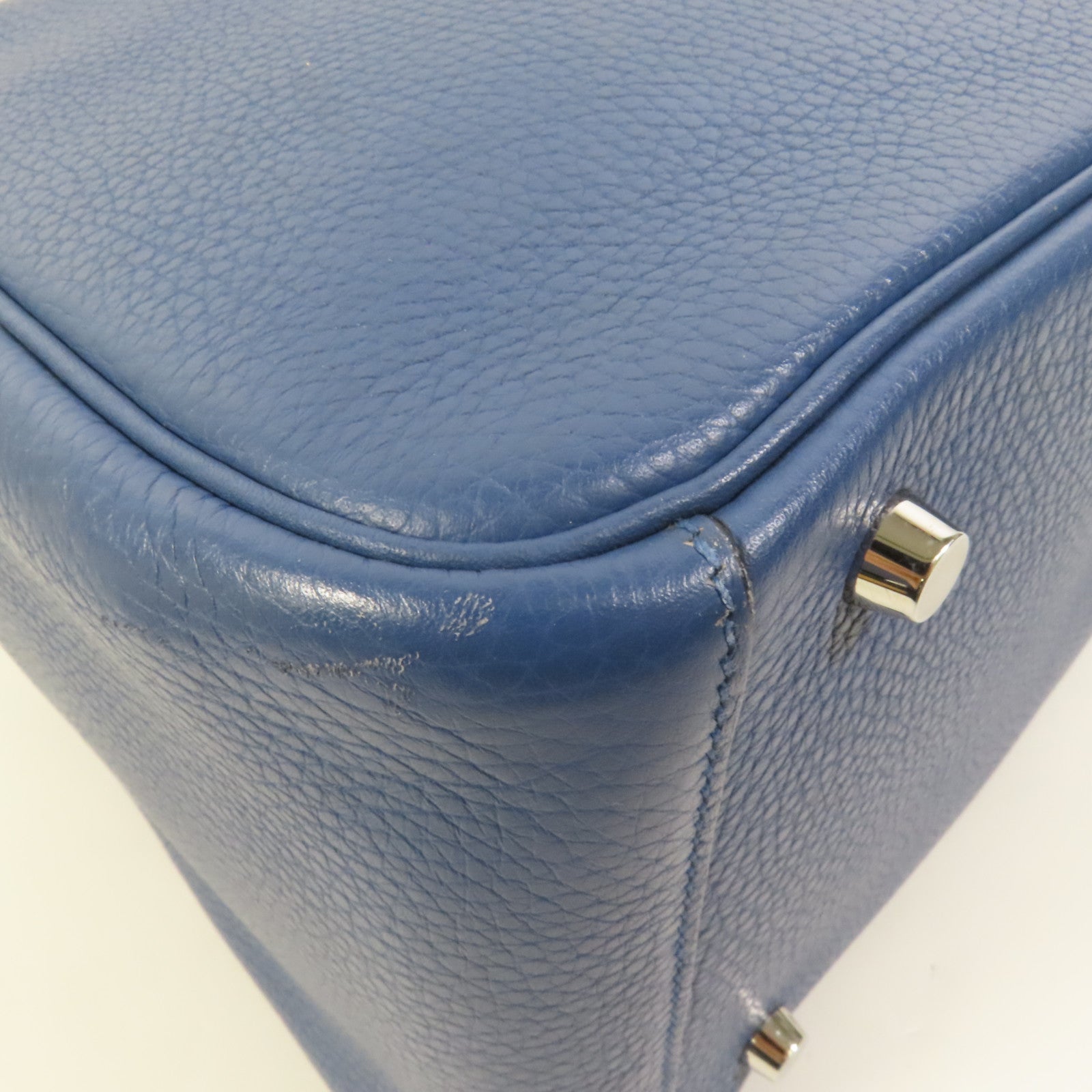 HERMES Clemence皮革Lindy 30銀扣手挽肩背兩用袋Blue