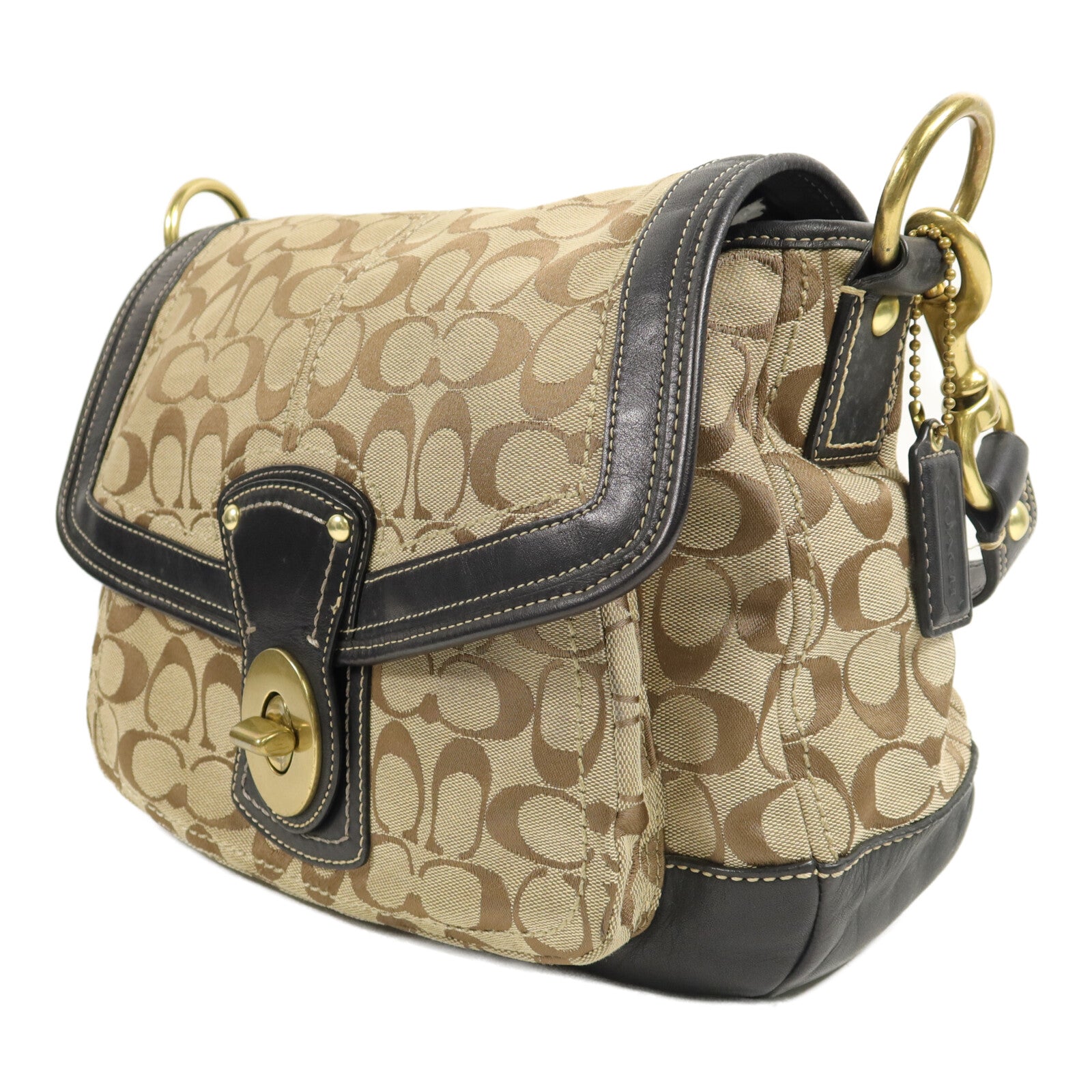 COACH 帆布/牛皮皮革Shoulder Bag肩背袋